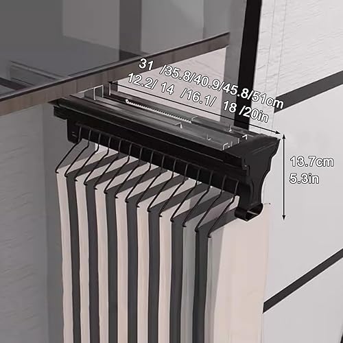 Miniatura 4 de Barra de valet para armario extraíble, con soporte retráctil de 99.2 lbs, riel de ropa extraíble de aleación de aluminio, riel deslizante deslizante