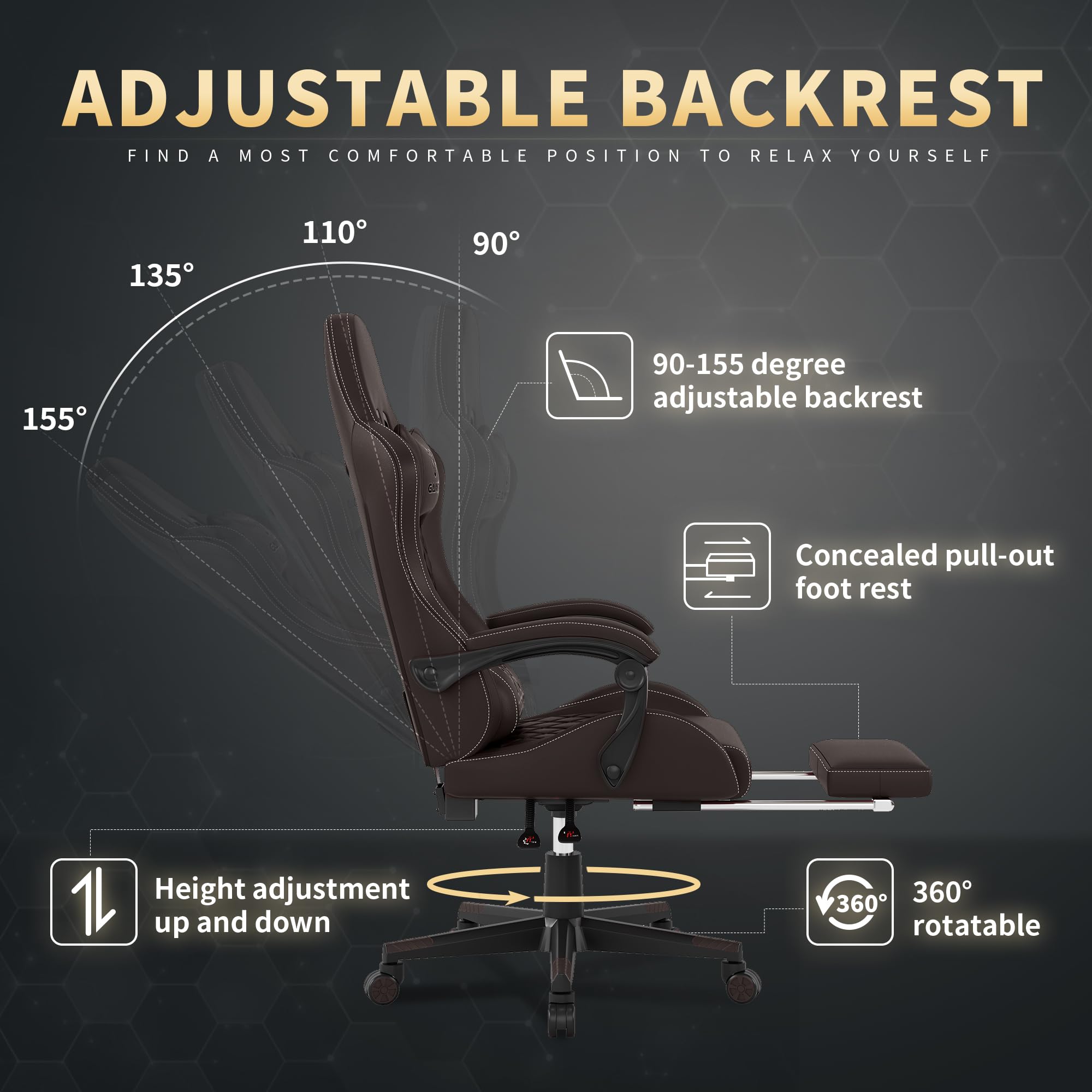 Gaming Chair, 400 lbs Adult Chair, High Back Computer Chair with Footrest and Linked Armrests, Office Video Game Chair with Lumbar Support ()