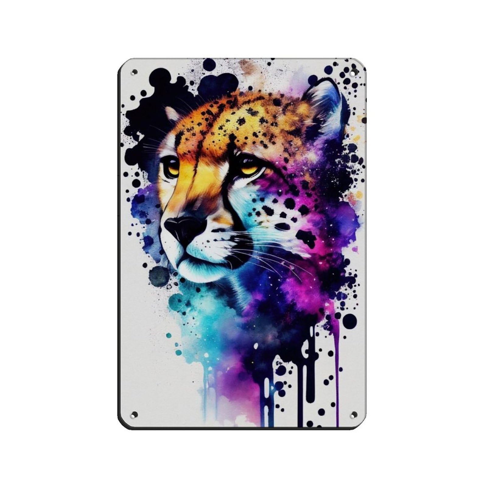 Watercolour Cheeta Portrait Poster Tin Sign Vintage Metal Pub Club Cafe Bar Home Wall Art Decoration Poster Retro 8x12inch(20x30cm)