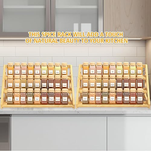 Miniatura 6 de Estante de especias  Organizador de especias escalonado para gabinete  Estante de especias de bambú de 3 niveles para encimera