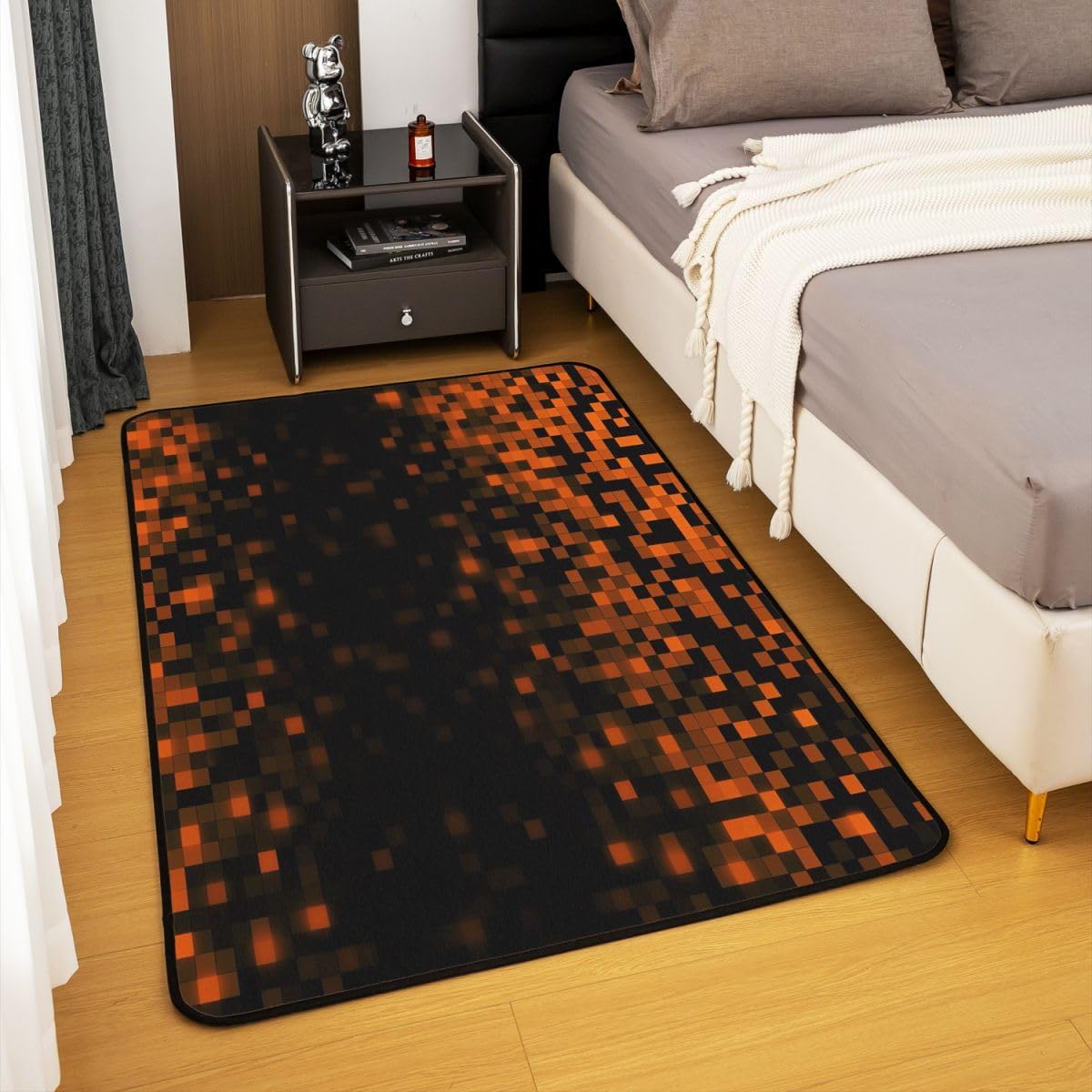 Castle Fairy Miner Grid Game Area Rug Black Orange Geometric Plaid Non Slip Rug for Kids Teens Adults Pixel Style Decor Gamepad Gamer Indoor Floor Mat for Chairs Office 3'x5'