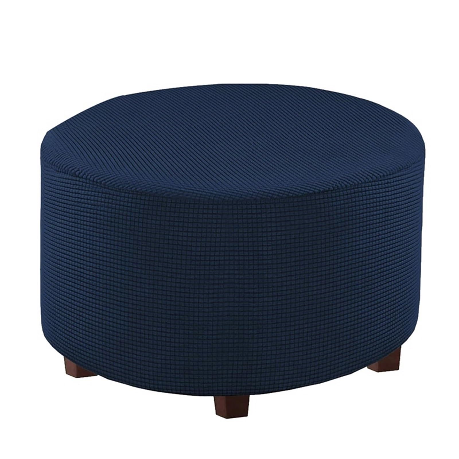 LJWDYS Stretch Ottoman Cover, Round Footrest Pouffe Cover Machine Washable Footrest Stool Cover(NavyBlue,Small)