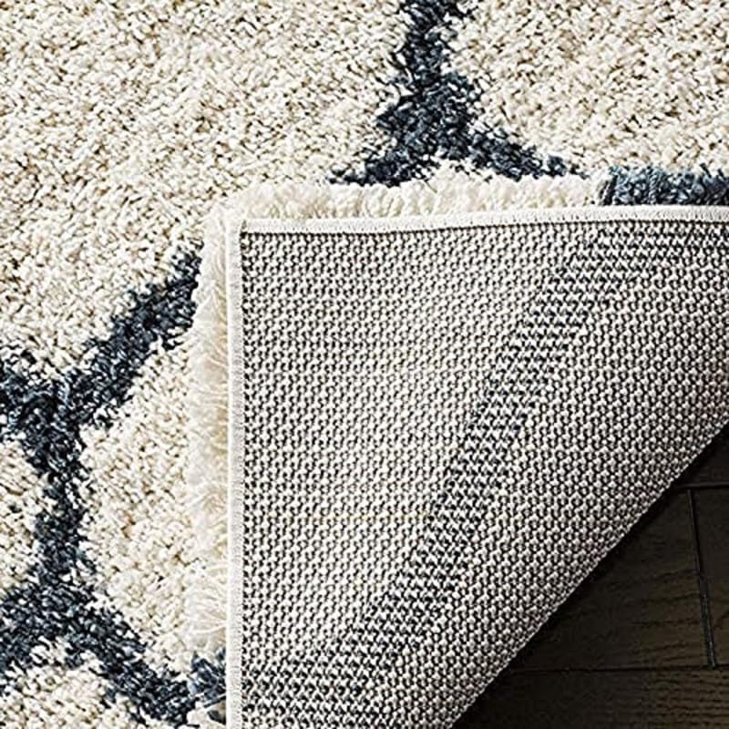 Image of FIASCO Polyester Shaggy Bedside Runner, Soft Indoor Modern Shaggy, Soft Rugs for- Living Room, Dinning Room, Office, Bedroom & Hallway Carpet Rugs Size 3X6 Ivory Blue mandir