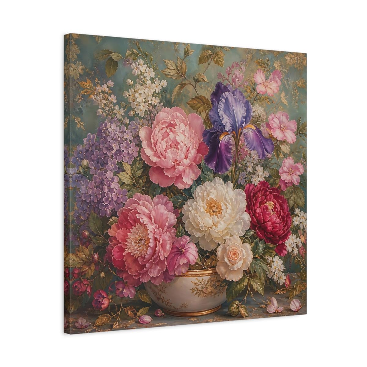 Toile florale rose violet teal avec châssis premium de 3cm - 8