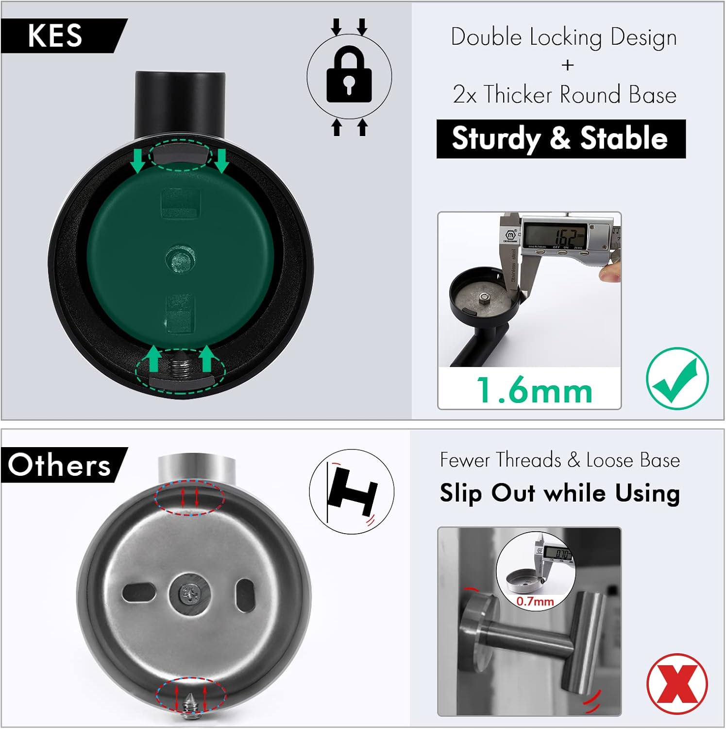 KES 2 Pack Bathroom Towel Hook Robe Hook Towel Rack with Double Towel Bar 24 Inch, A2164-BK-P2-SL+A2112S60-BK