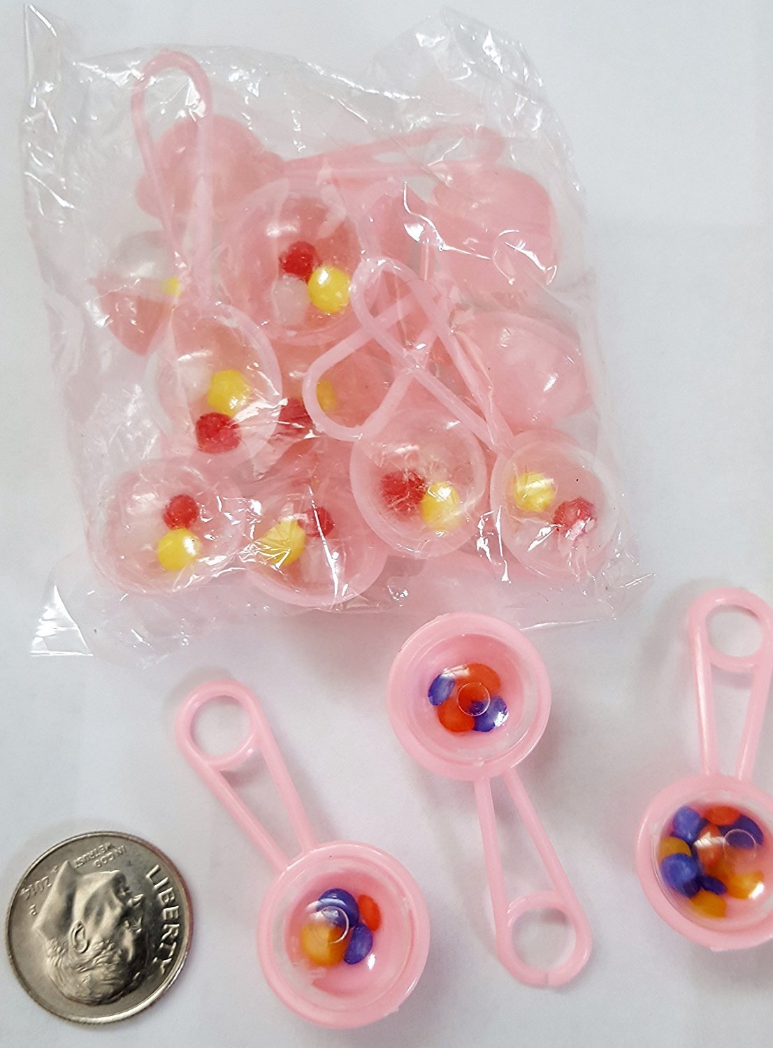 50 Mini Rattles for Baby Shower Favors White Party Decorations Girl Boy (Pink)