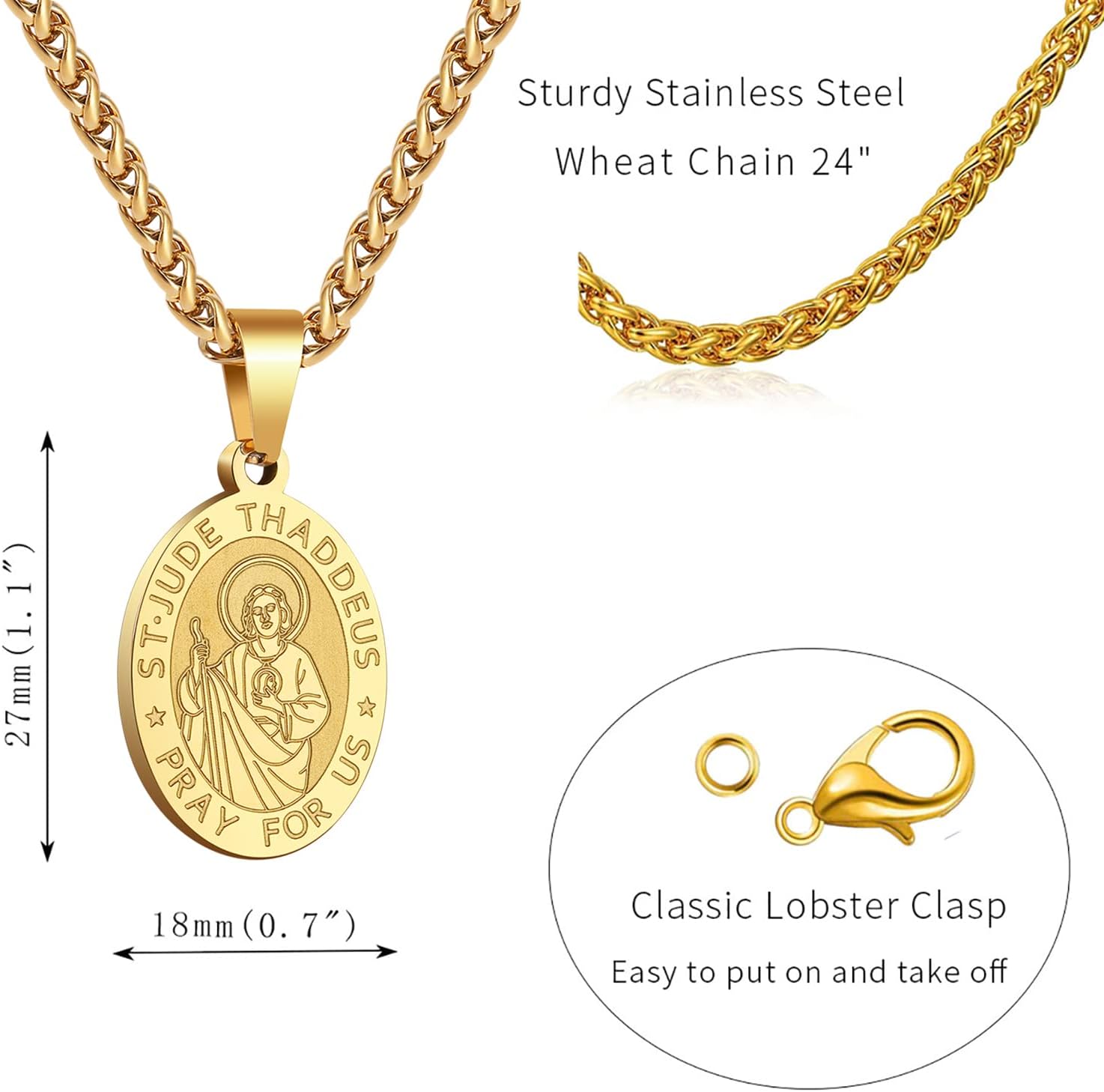 RS Saint St Michael/Christopher/Jude/Benedict/Joseph/Anthony Medal Necklace for Men Boys 24 In Religious gifts - Image 5