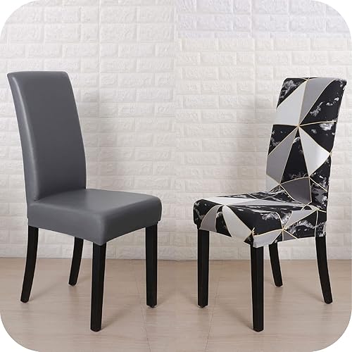 Vista 128 de Forcheer - Juego de 4 fundas elásticas para sillas de comedor con estampado elástico, lavable, extraíble, para cocina, hotel, restaurante