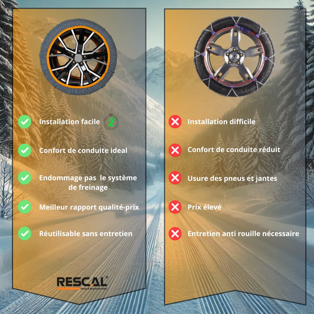 Chaussettes à Neige Pneus 225/60 R18, 235/55 R18, 255/40 R19 - Antidérapantes et Homologuées pour Sécurité Maximale -Installation Facile et Alternative aux Chaînes Neige pour Conduite Hivernales