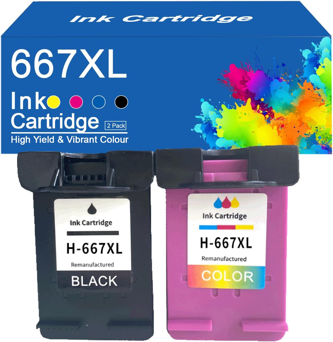 667XL Ink Cartridges Compatible for HP 667XL 667 Ink Cartridges Work for HP DeskJet 1255 2721 2722 2723 2724 2725 2700 2732 2752 2755 4120 4122 4125 4132 4135 Printe