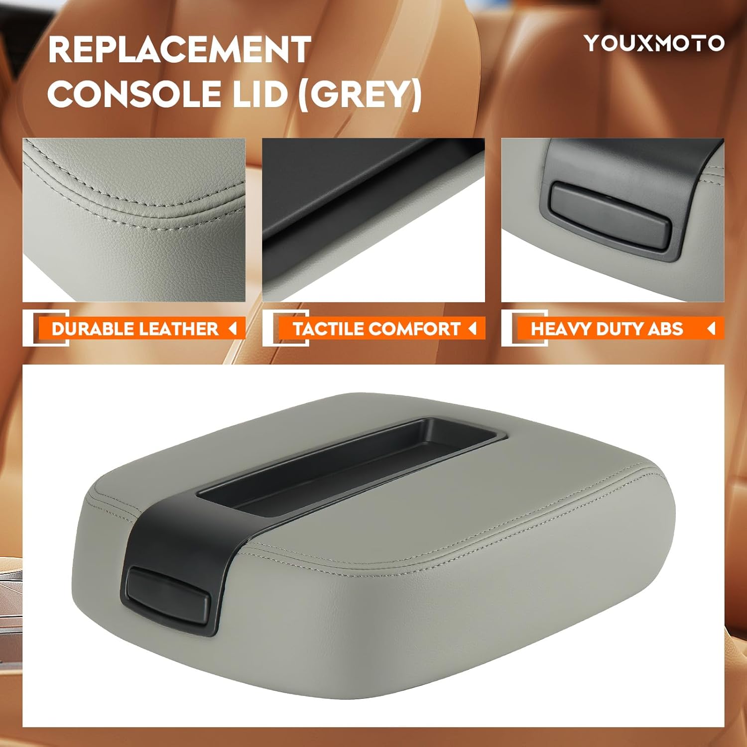 Youxmoto Center Console Lid 07-14 Fit for Chevy Silverado 1500 2500 HD 3500/ Suburban/Tahoe, Armrest Cover Fit for GMC Sierra 2007 2008 2009 2010 2011 2012 2013, ONLY fits Full Central Floor Consoles