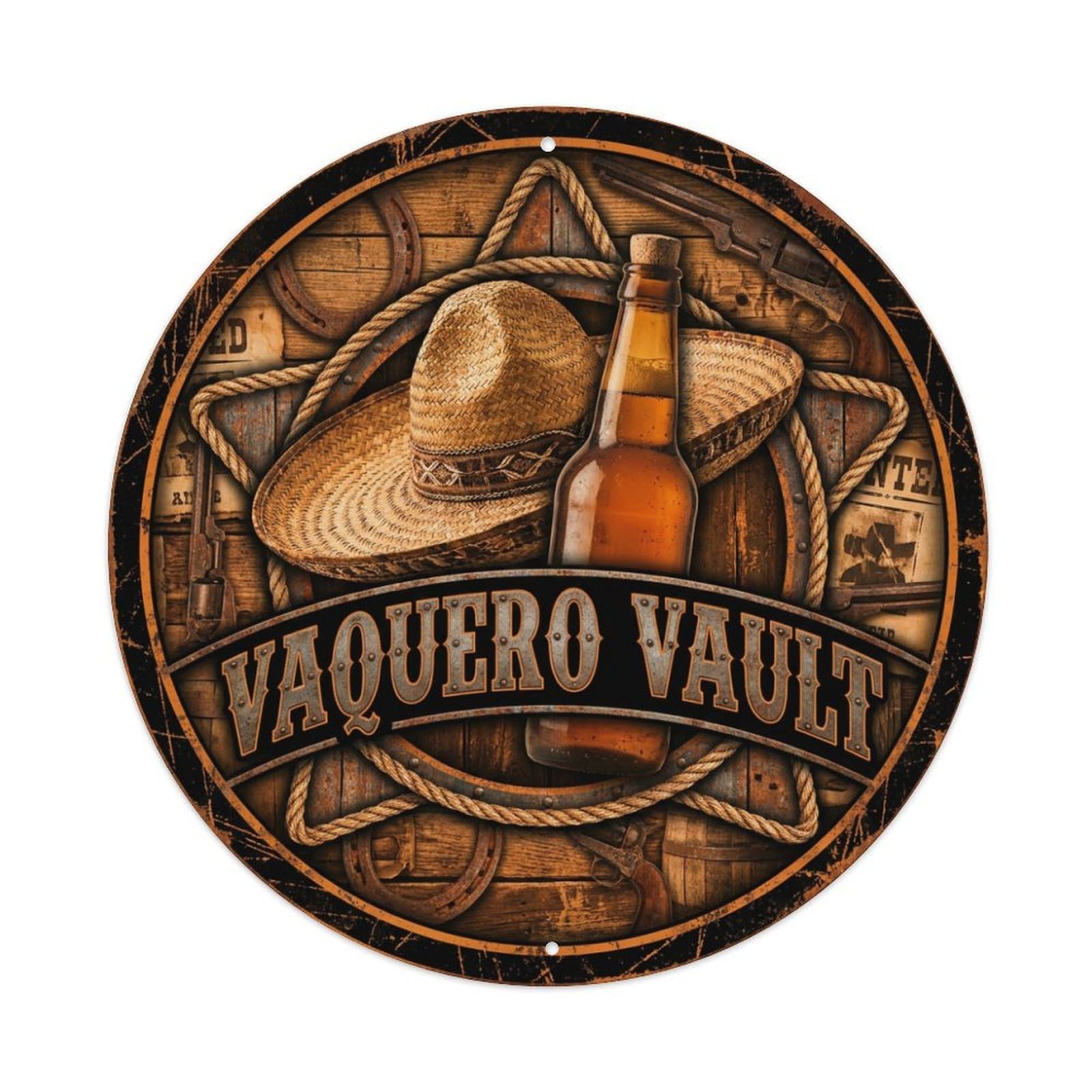 Vintage Beer Western Cowboy Vaquero Vault Retro Bar for Pub Metal Tin Sign