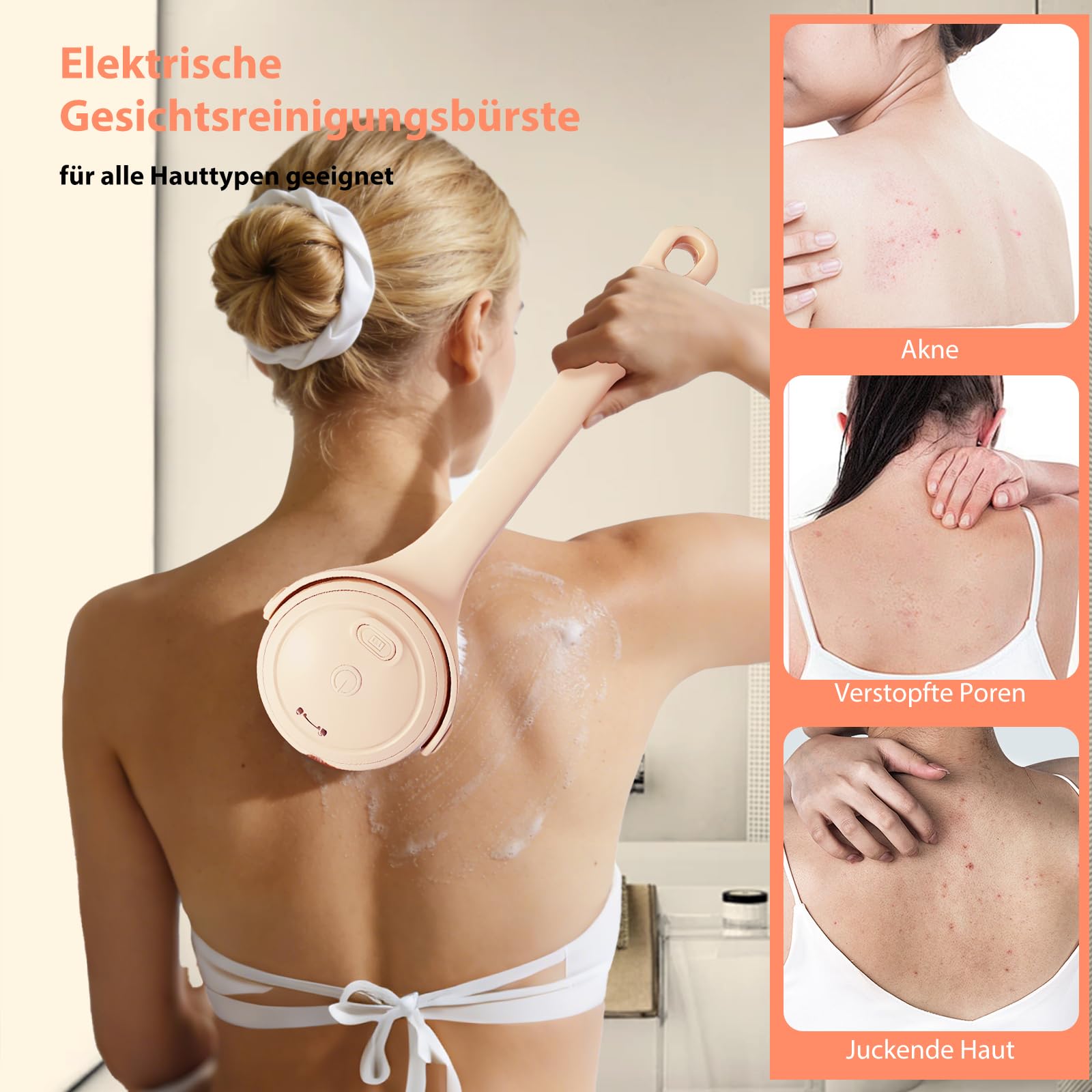 Cepillo Ducha Espalda EléCtrico Cepillo Exfoliante Para El Cuerpo Con 4 Cabezales, IPX7 Resistente Al Agua, Para Limpieza De Piel, ExfoliacióN, Masaje