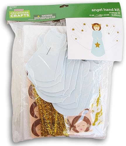 Angel de Navidad con alas de huellas de mano, kit de manualidades de espuma para niños, 1 kit (12 unidades)