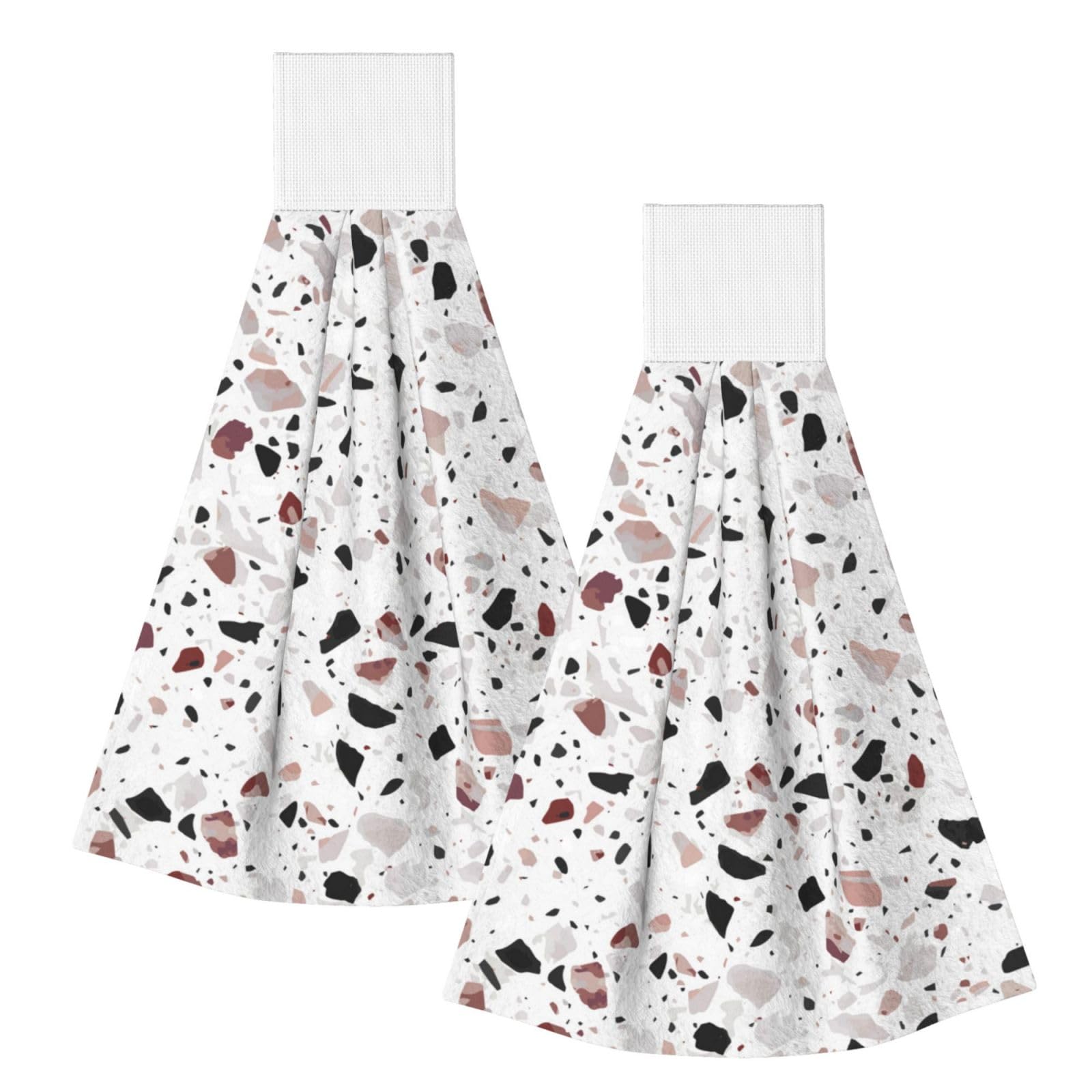 DOPKLNA Terrazzo, 2 Pcs Hanging Coral Fiber Hand Towels for Bathroom, Absorbent Kitchen Towels