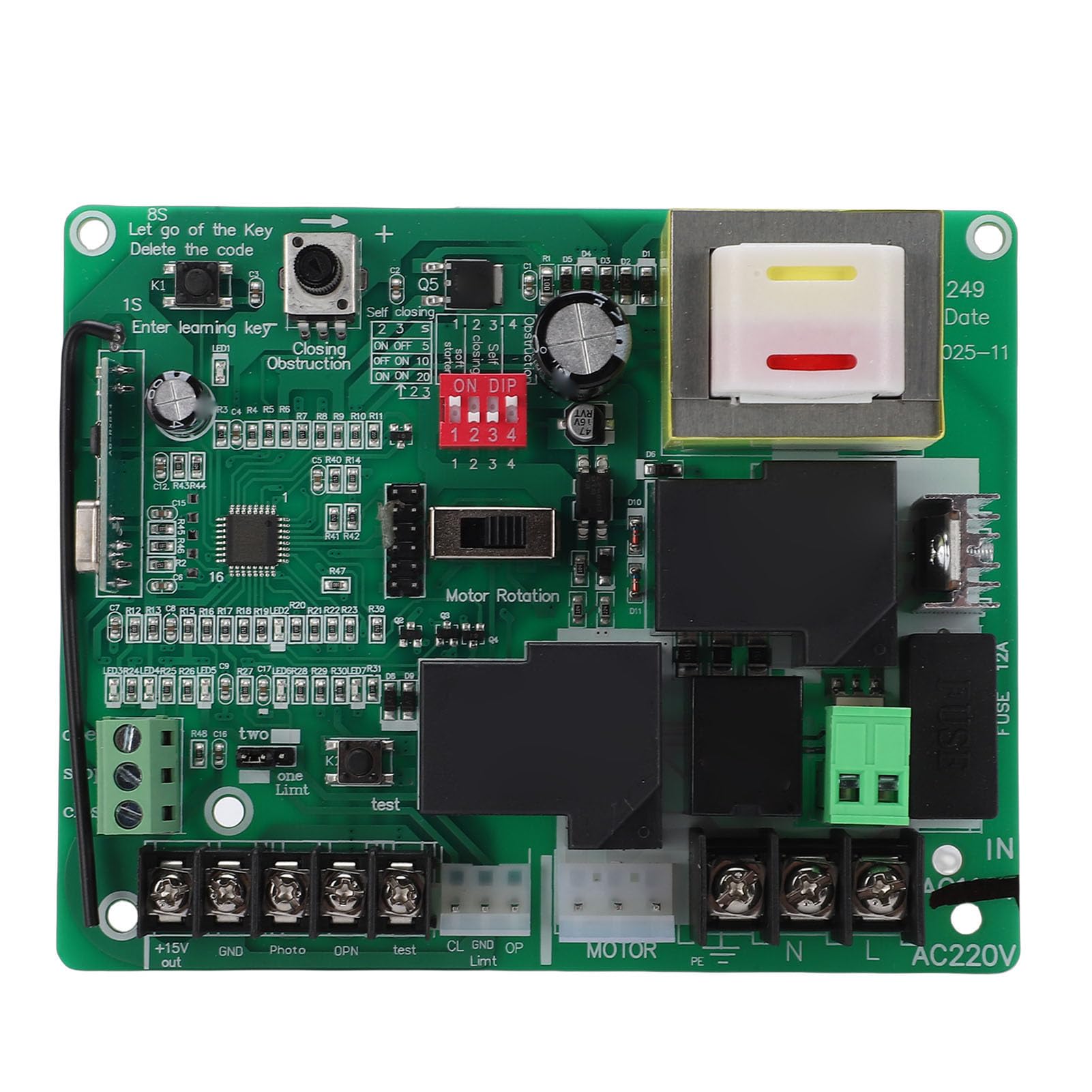 Carte de Commande D'ouvre-Porte Coulissante, Kit de Circuit imprimé de Contrôleur de Porte électrique à Code Roulant 433,92 MHz avec 2 Télécommandes pour une Utilisation en Usine (220V)