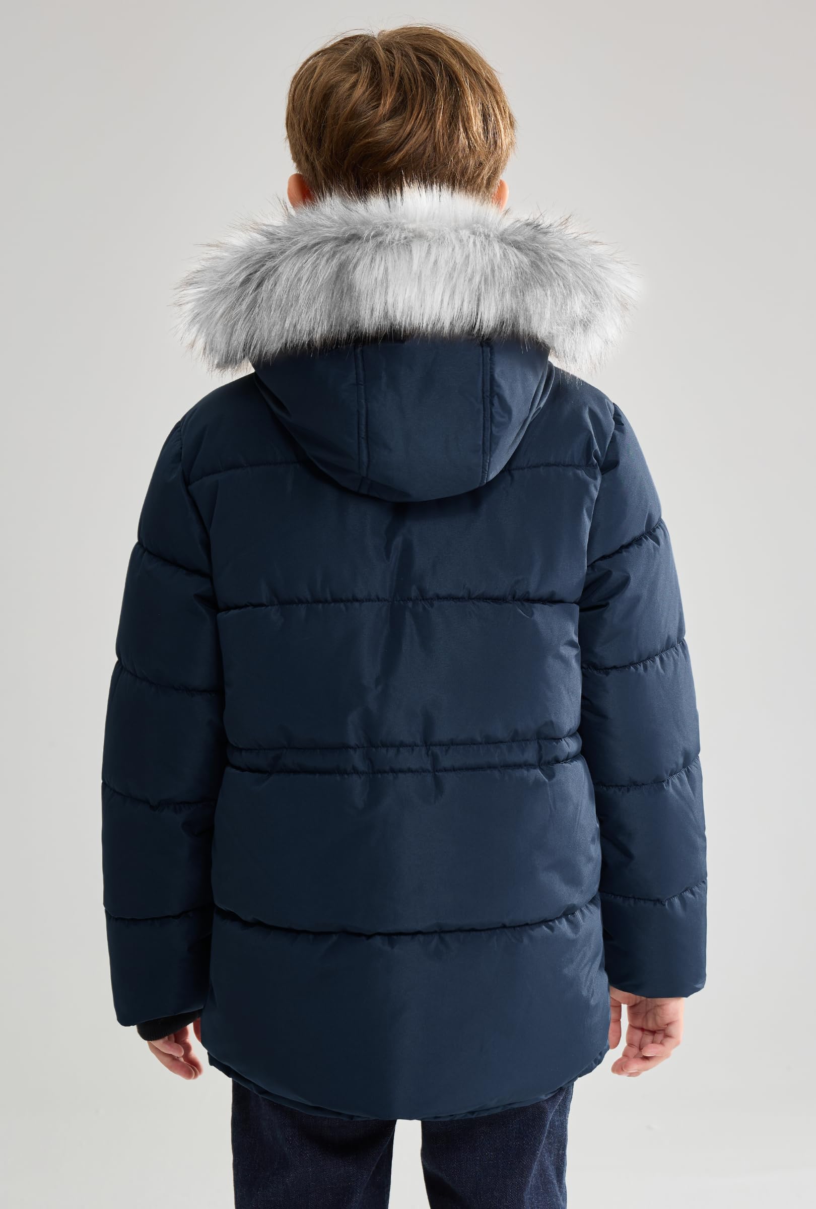 maoo garden Jungen geschwollener Wintermantel Große Kinder Schwergewicht Sherpa gefüttertes Fell Kapuzen-Outdoorjacke Wasserabweisender Schneeparka