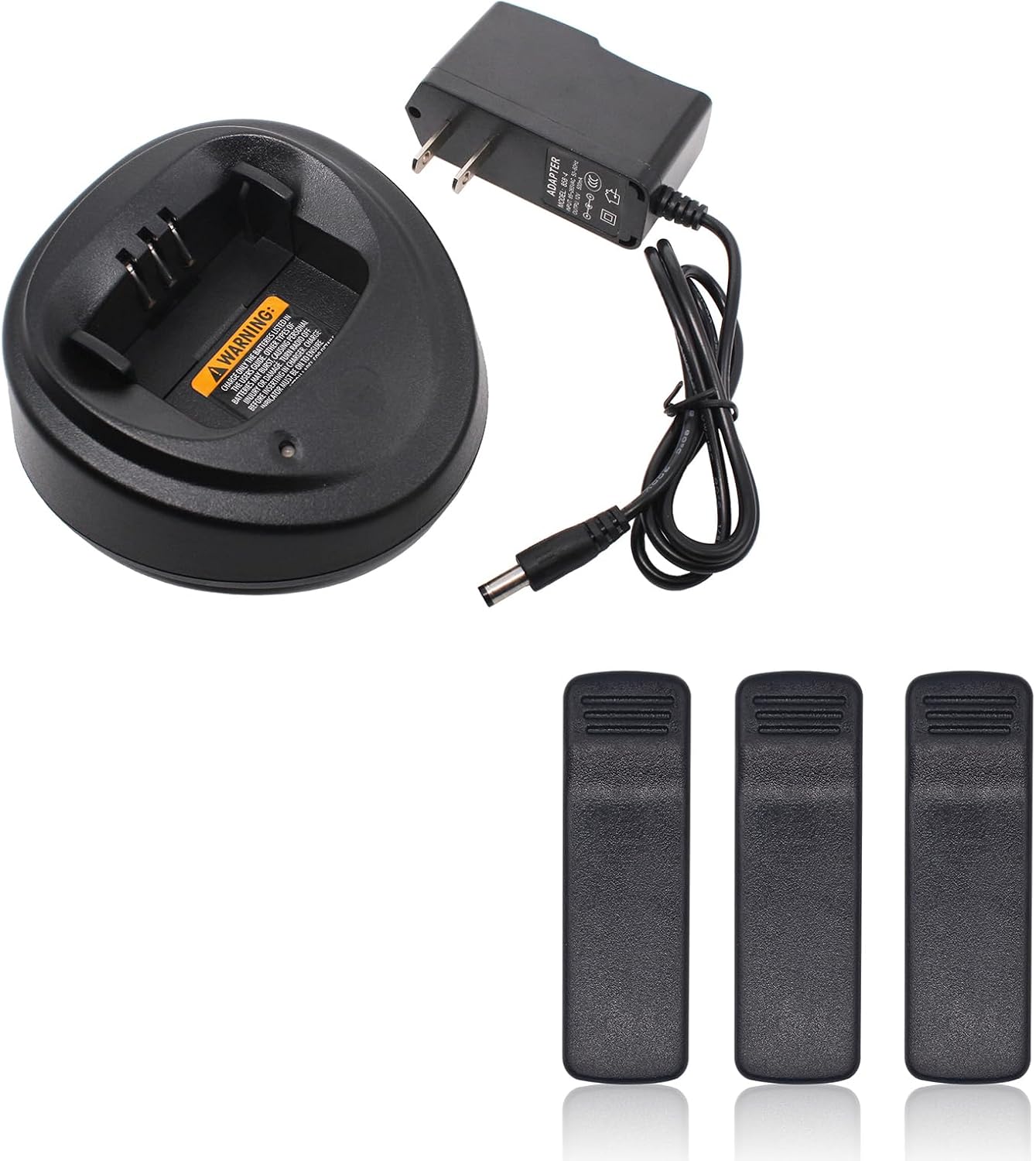 WPLN4137 WPLN4137BR Charger with 3Pcs HLN8255 HLN8255B Belt Clip Compatible for Motorola Radio CP200 CP200D PR400 EP450 DEP450 CP040 CP150 CP180 NNTN4497 NNTN4970 NNTN4851