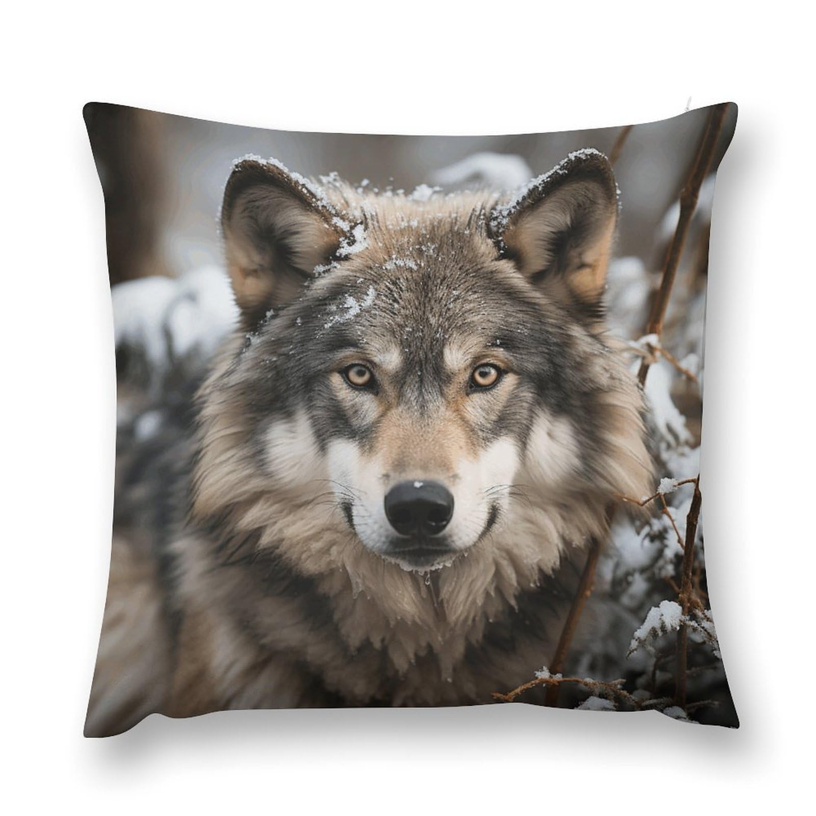 VstaDank Lmage of Wolf in The Snow Throw Pillow Cover with Hidden Zipper Farmhouse Couch Pillow Cover Cozy Soft Short Plush Cushion Case Fashion Square Decorative Pillow Cover for Living Room