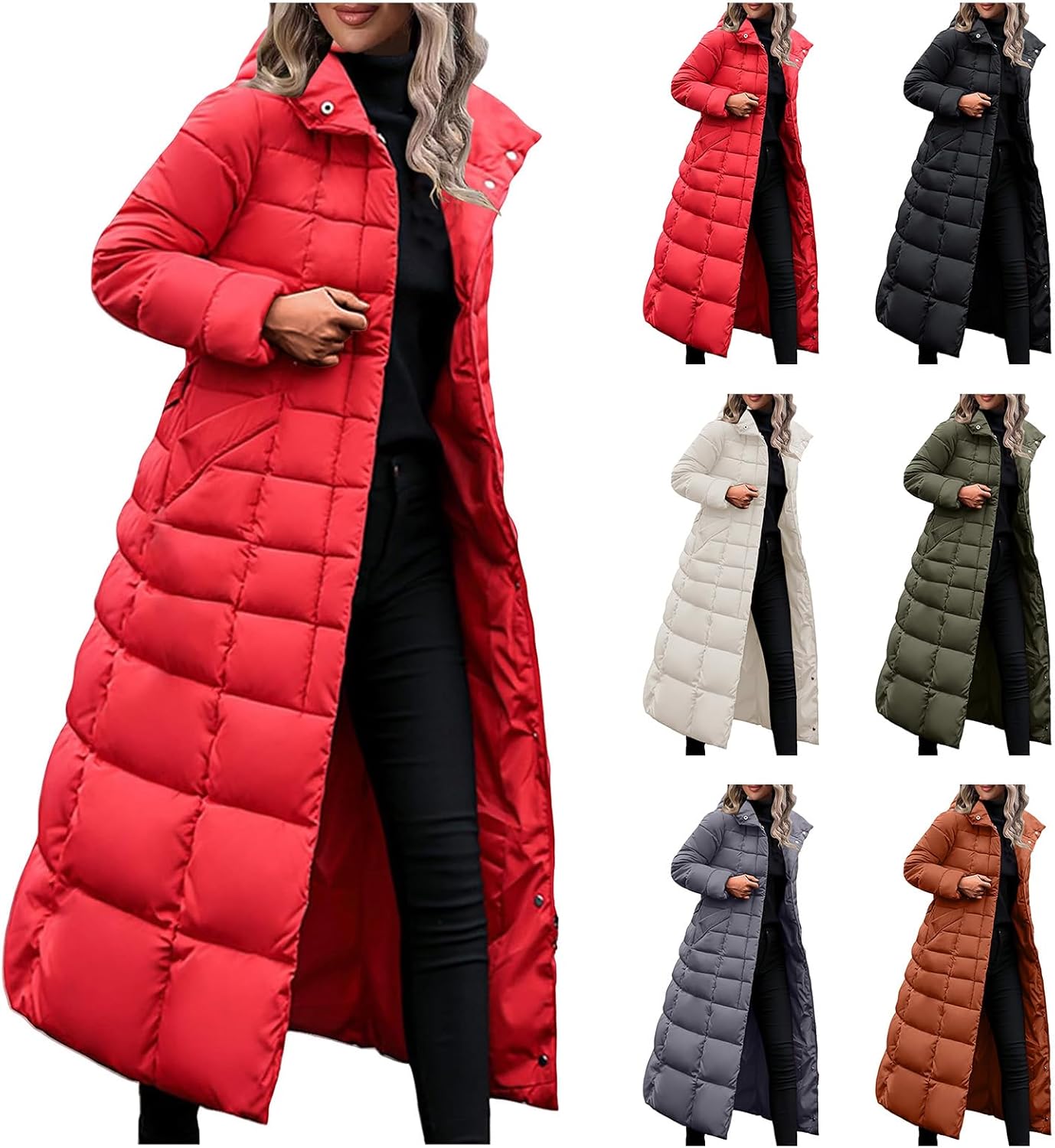 Women's Quilted Long Puffer Coats Casual Zip Up Thickened Down Jackets Winter Maxi Length Parka Coats Down Jacket
