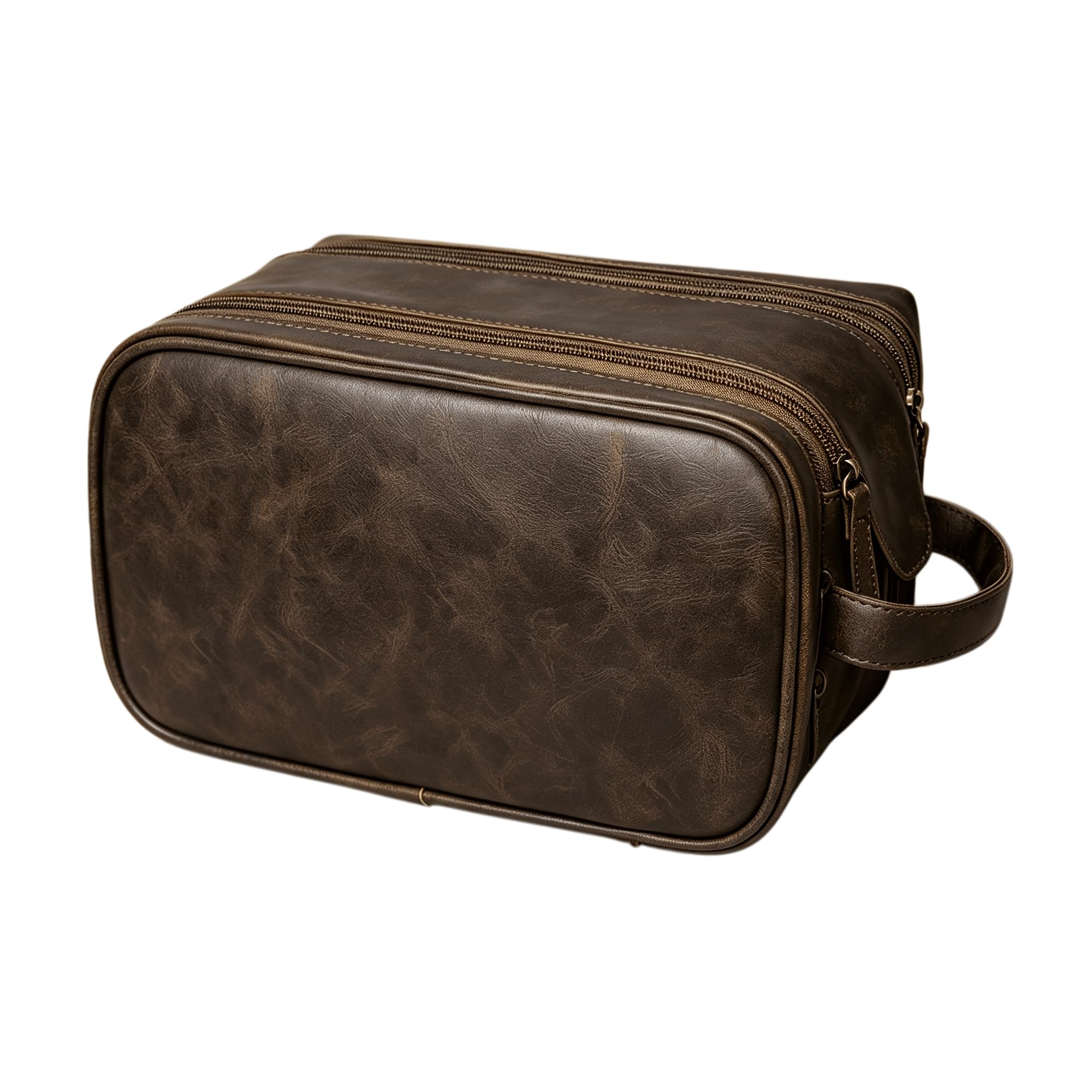 Kulturbeutel im Vintage-Stil, geeignet für Reisen, große Kosmetiktasche mit Mehreren Fächern, doppeltem Reißverschluss und Tragegriff Oben, leichtes Dopp-Kit für Business-Wochenende (Kaffee)