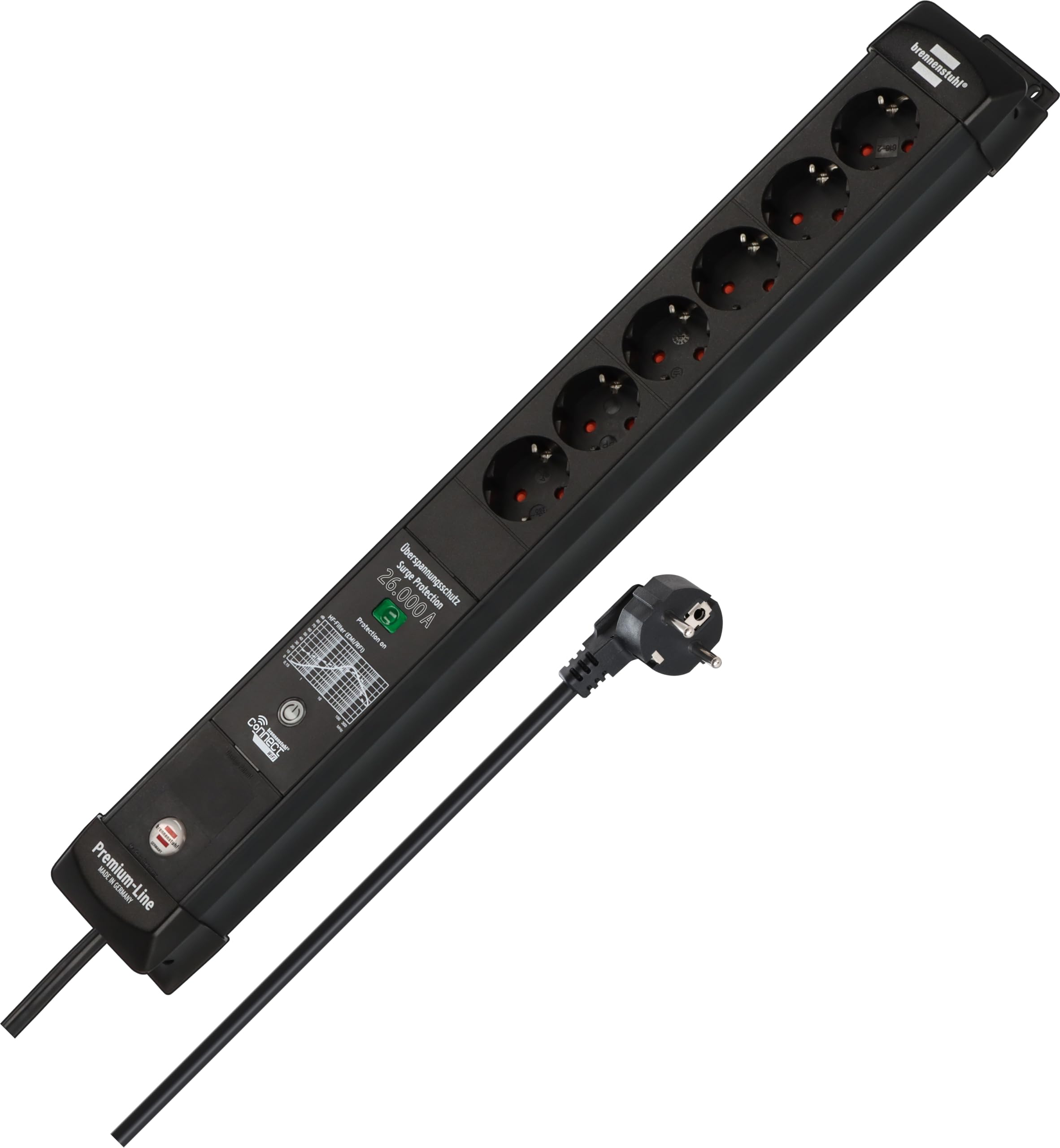 Brennenstuhl Premium-Line H05VV-F3G1,5 Commutateur Intelligent 6 Prises en Allemand Noir 1,8 m