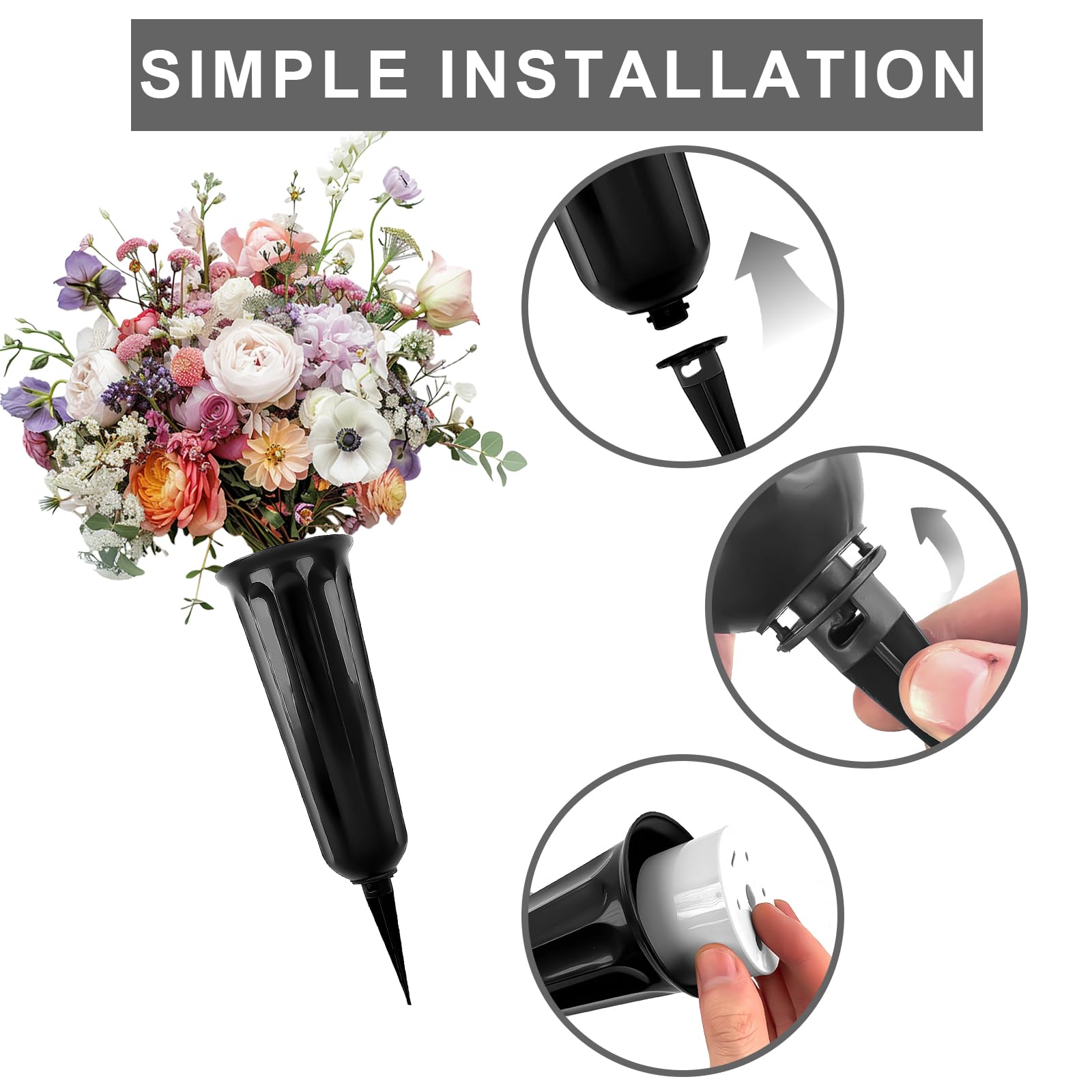 TOPBELIEF 4Pcs Grave Vases with Spike, Cemetery Vases, Graveside Flowers Holder, Cemetery Flower Pots for Grave Lawn, Yard - Image 3
