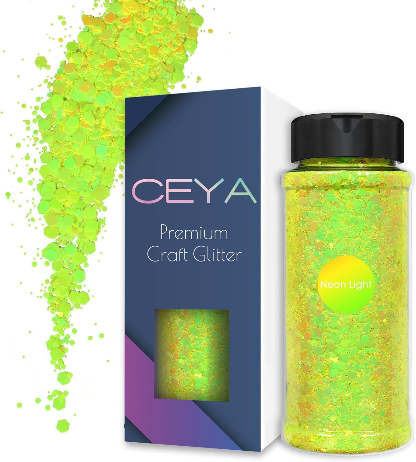 Ceya Chameleon Chunky Glitter, 3.5oz/ 100g Neon Light Color Shift Craft Glitter Powder Color Changing Iridescent Flake Sequin for Epoxy Resin, Nail,