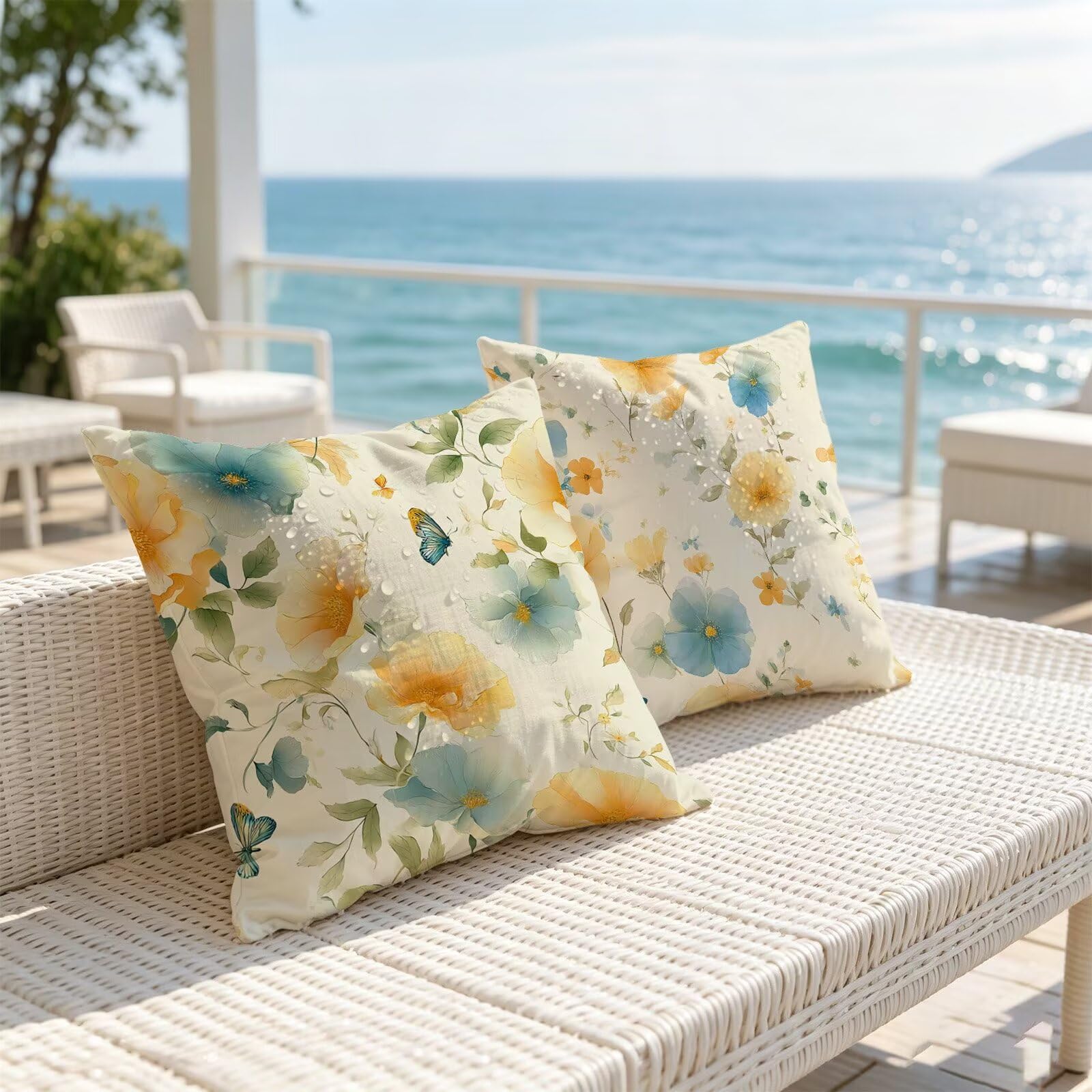 Fundas Cojines 80x80cm Juego de 2, nórdico Flores Frescas Patrón Fundas de Cojines Exterior Impermeable in Terciopelo, con Cremallera Invisible, Funda Cojin Sofa para Decor Hogar Dormitorio t9n-301