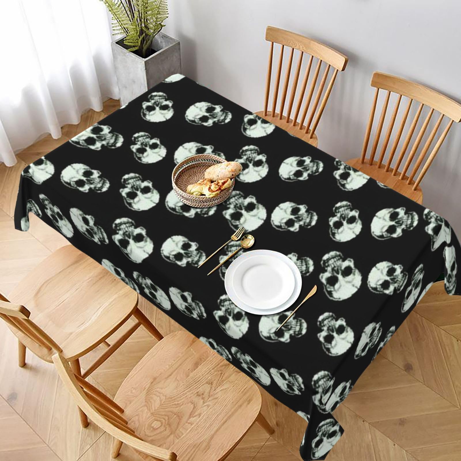 BNVSADC black skull Printed Rectangle Tablecloth 228x152 CM, Water Resistant Polyester Table Cloth Decorative Fabric Table Covers for Kitchen Dining Table Parties Camping