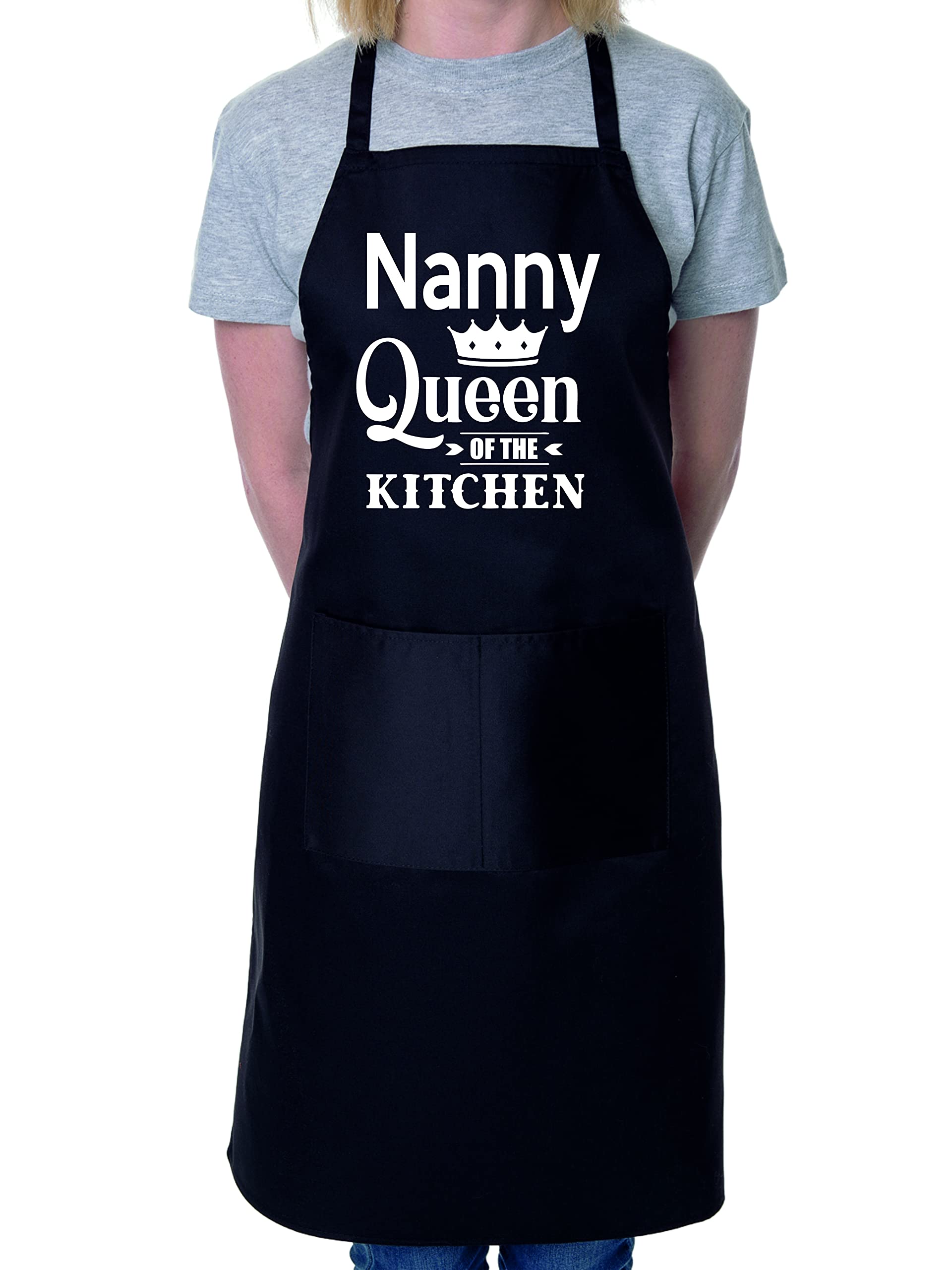 Print4U Nanny Is Queen Of The Kitchen Chef Apron Cooking Novelty Baking Gag Gift Present Ladies Black