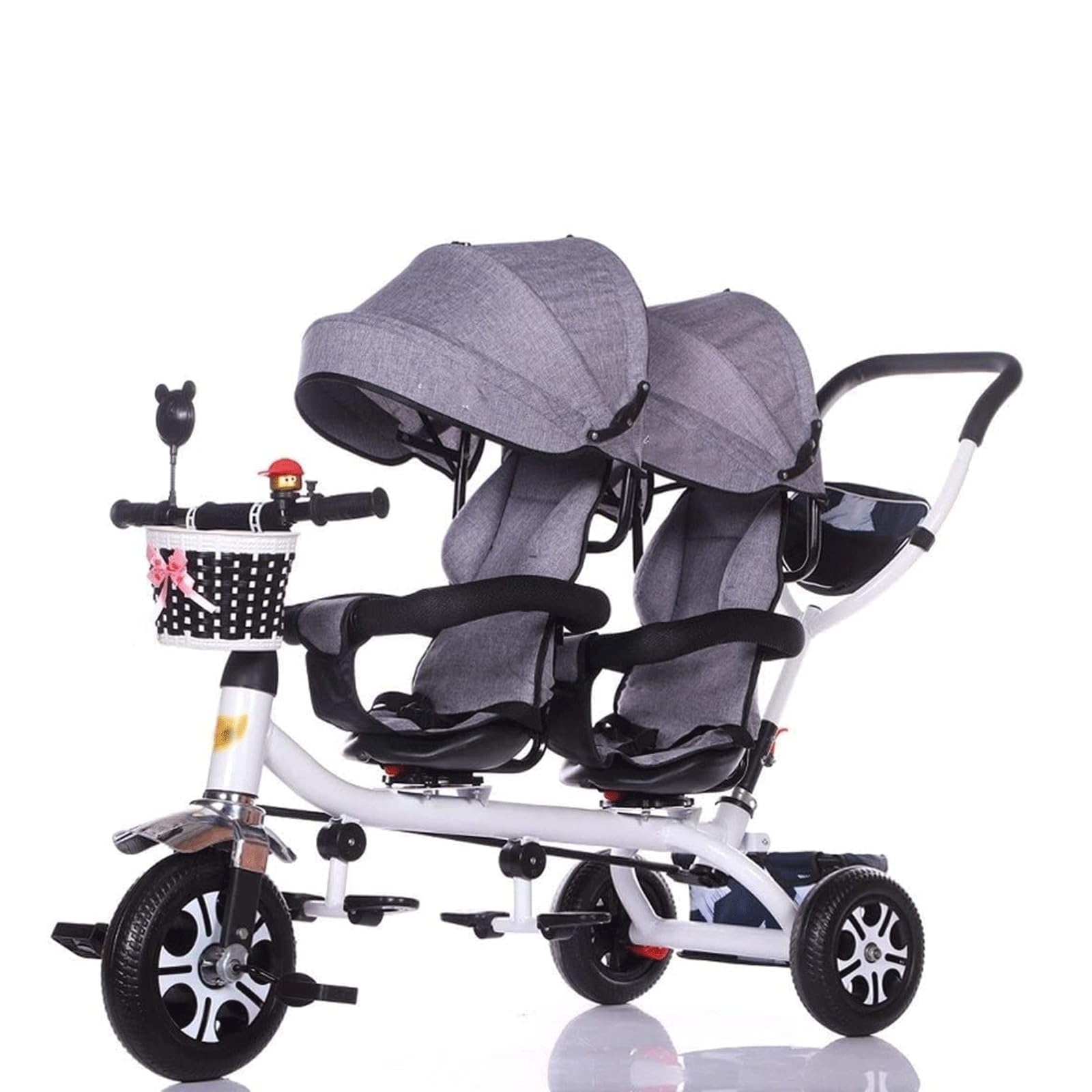 Rieort Poussettes Tandem de Luxe Tricycle Poussette Double en métal auvent étendu Panier de Rangement Landau Portable bébé Poussette