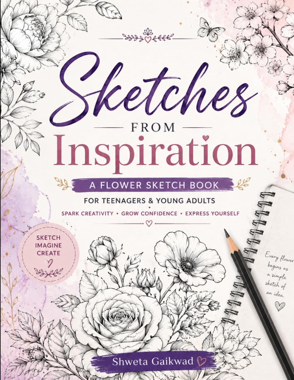 Carnet de croquis fleurs contre la page blanche pour libérer l'imagination