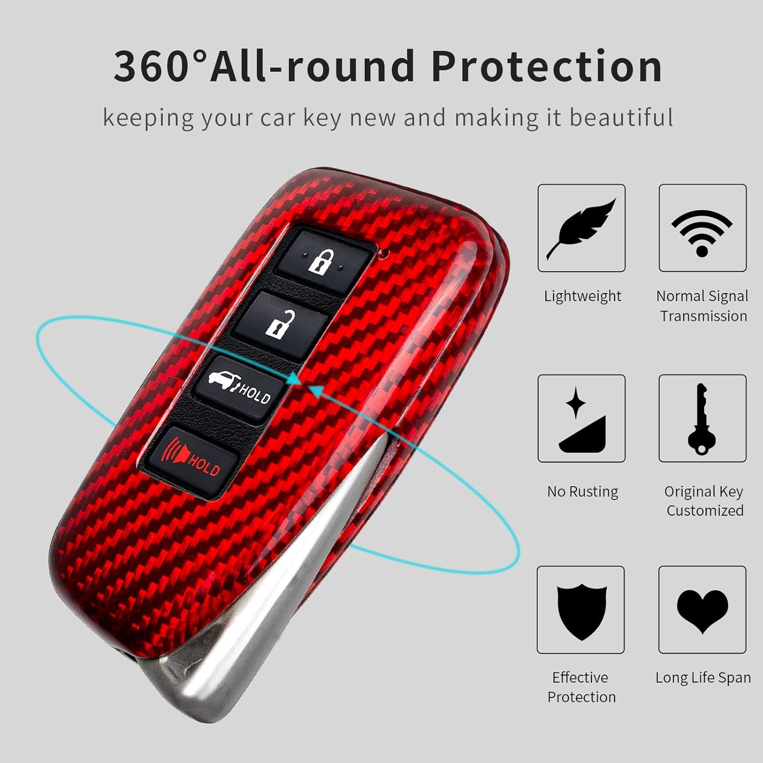 T-carbon Real Glass Fiber Key Fob Cover fit for Lexus,Key Fob Protector Fits for Lexus LX570 RX450 RX350 RC300 IS350 GS LC Remote Key Case,Red