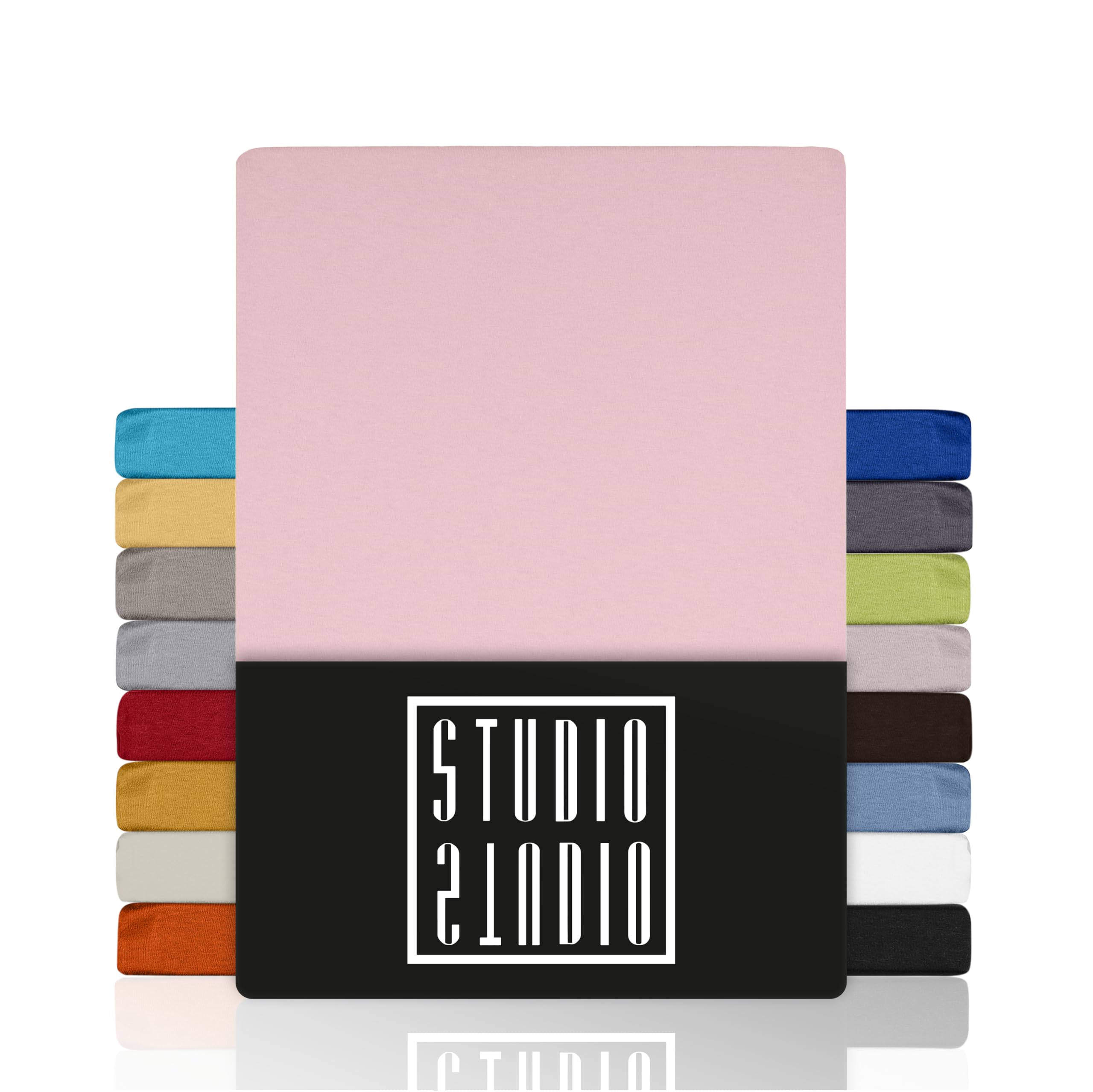 STUDIO Basic Fitted Double Bed Sheets, Single Bedding 140 x 200 cm, 100% Combed Cotton, Oeko-Tex 100, Brand Quality, Flat Sheet for All Standard Mattresses up to 25 cm Height - Powder