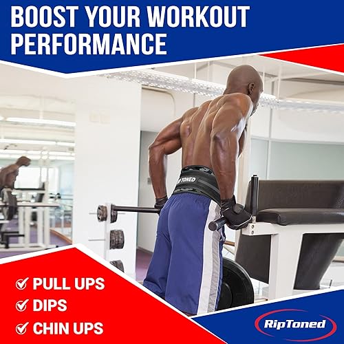 Miniatura 4 de Rip Toned Cinturón de inmersión para levantamiento de pesas, dominadas, inmersiones, barbillas, cadena de acero resistente de 36 pulgadas, cinturón