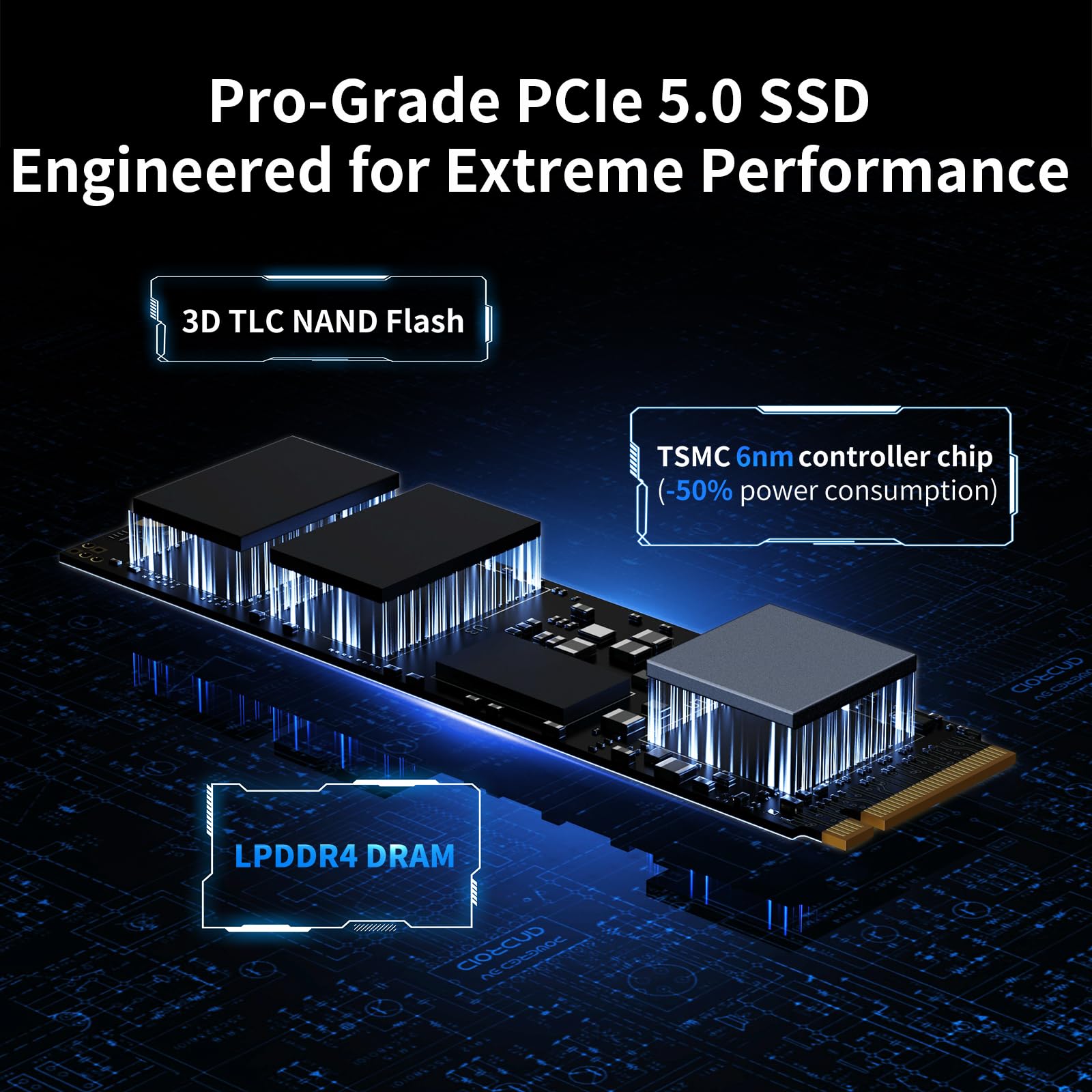 Ediloca Dysk SSD 4 TB NVMe PCIe 5.0x4, odczyt do 14 000 MB/s, zapis 12 500 MB/s, dysk SSD 4 TB z 4 GB LPDDR4 DRAM i dynamiczną pamięcią podręczną SLC, M.2 2280 3D TLC do gier/edycji wideo/PC/laptopa