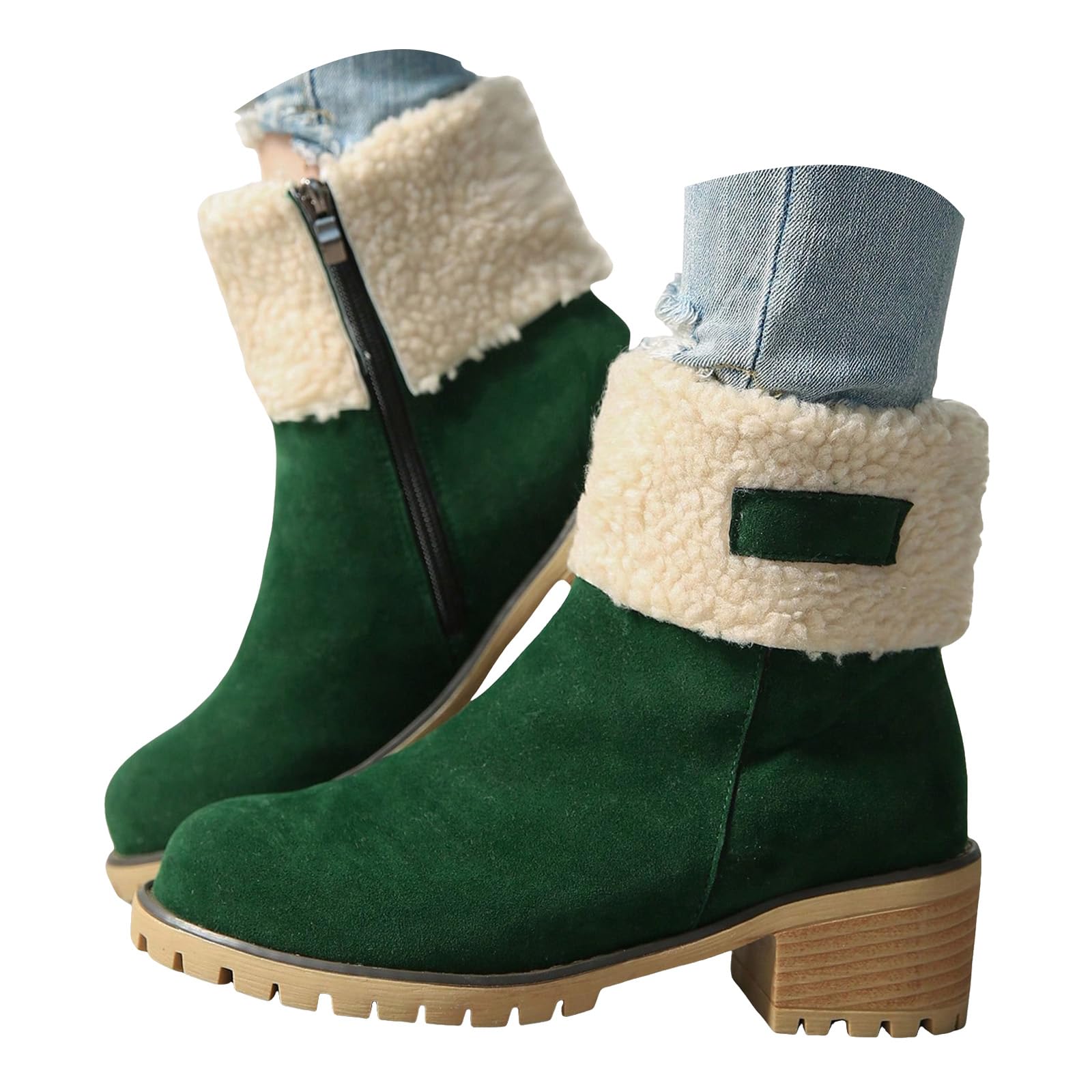 Womens Warm Suede Ankle Booties Side Zipper Block Heel Winter Boots with Multiple Colors