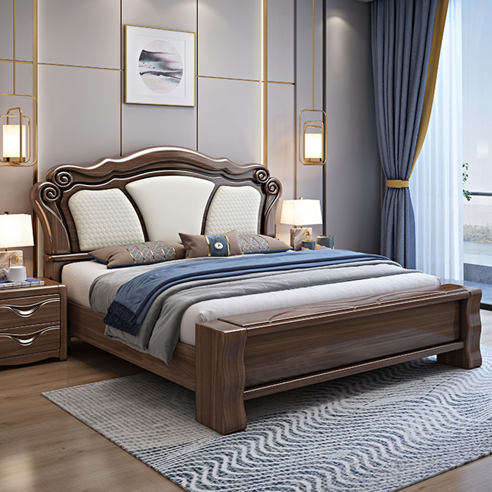 King Size Genuine Leather Wood Bed Upholstered Platform Bed Frame with Storage Headboard and Lift Up Storage Strong