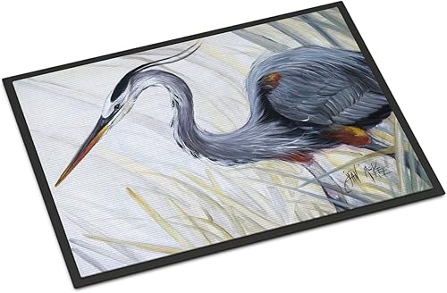 Caroline's Treasures JMK1017JMAT - Tapete de caza de rana garza azul, 24 x 36 pulgadas, tapete para puerta delantera, interior y exterior, para