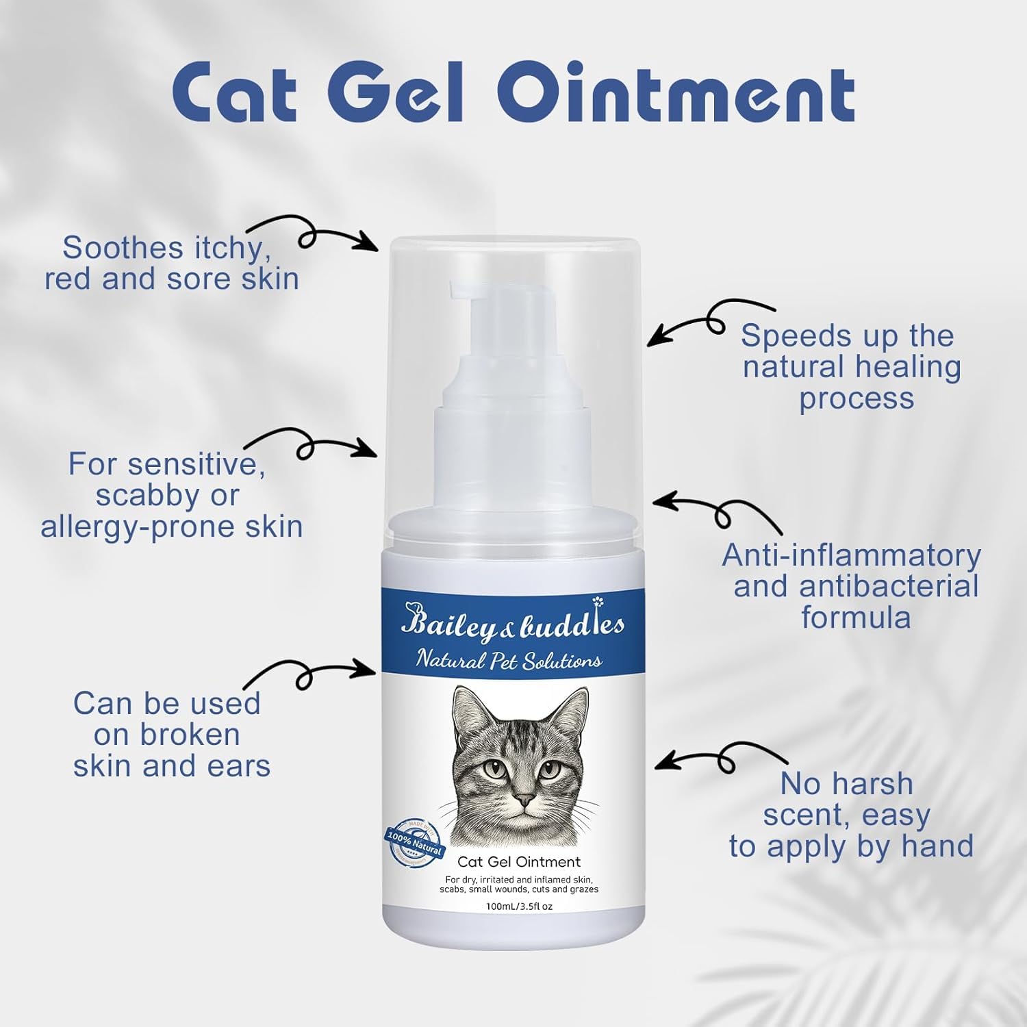 Bailey & buddies Pommade Naturelle pour la Peau de Chat, soulage la Peau sèche, démangeaisons, Points Chauds, eczéma et Allergies - Formule enrichie en oméga