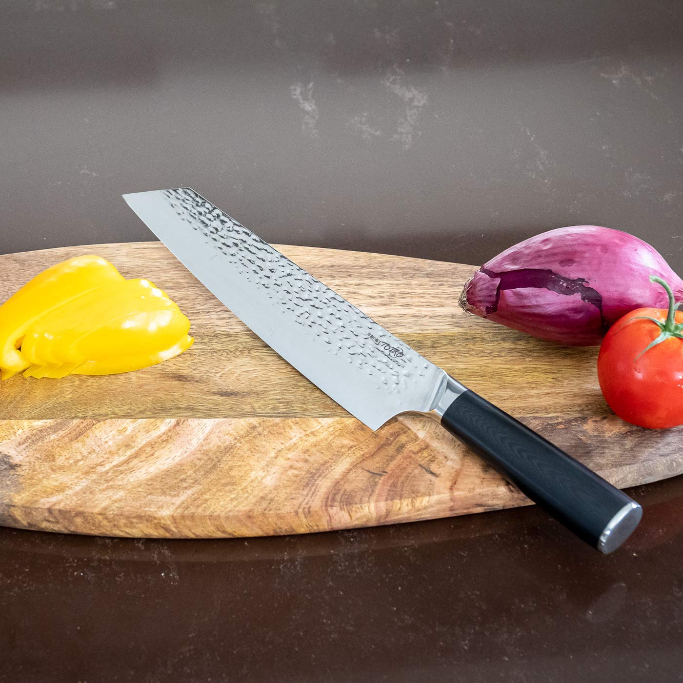Chef Knife Professionale in Acciaio Damasco, Coltello da Cucina Professionale Giapponese, Lama da 23,5cm, Manico in Resina G-10, Coltello da Carne, Pesce, Verdura - Kusonoki Japan Knives