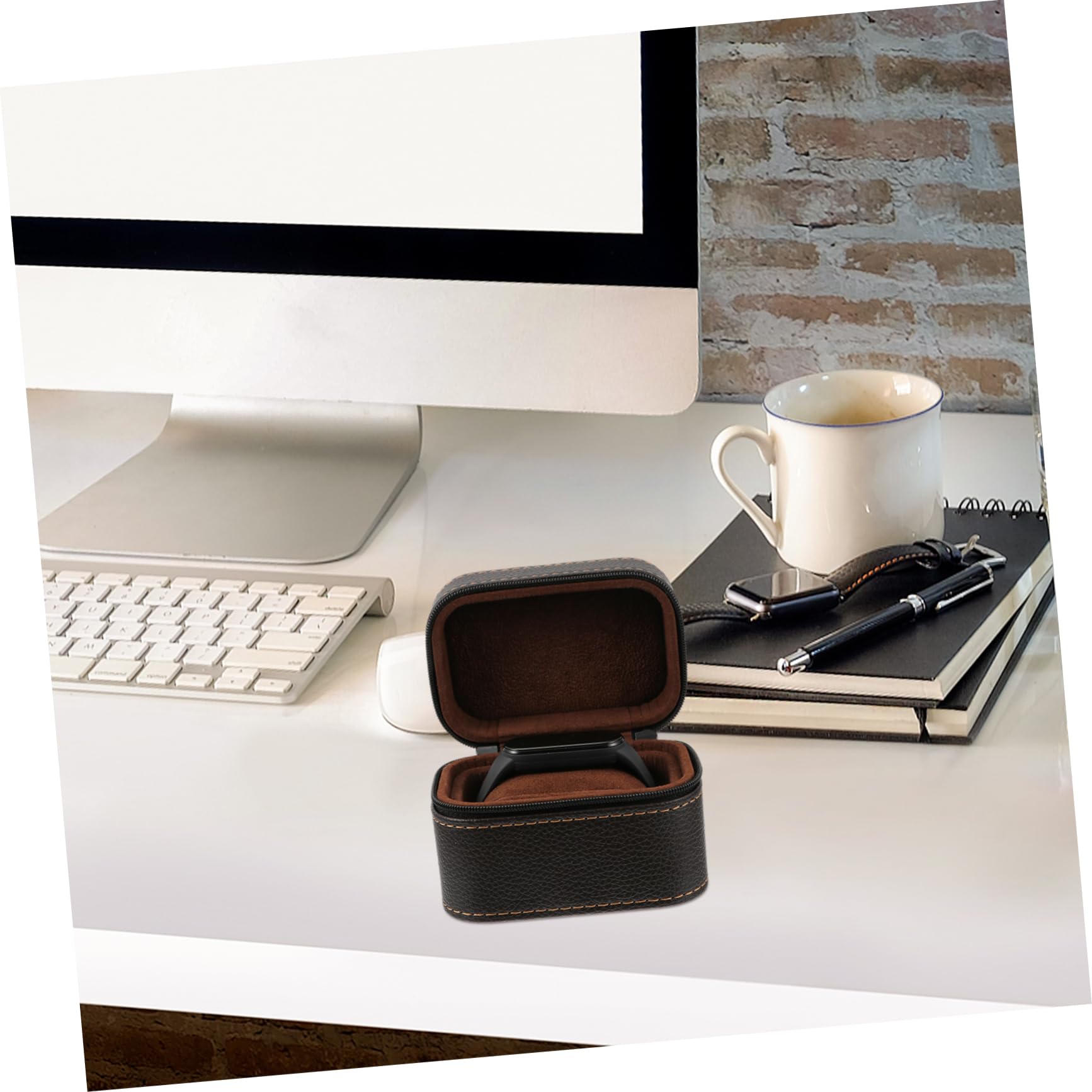 Mipcase Caja de Almacenamiento de Reloj Mini Portátil de Cuero Marrón
