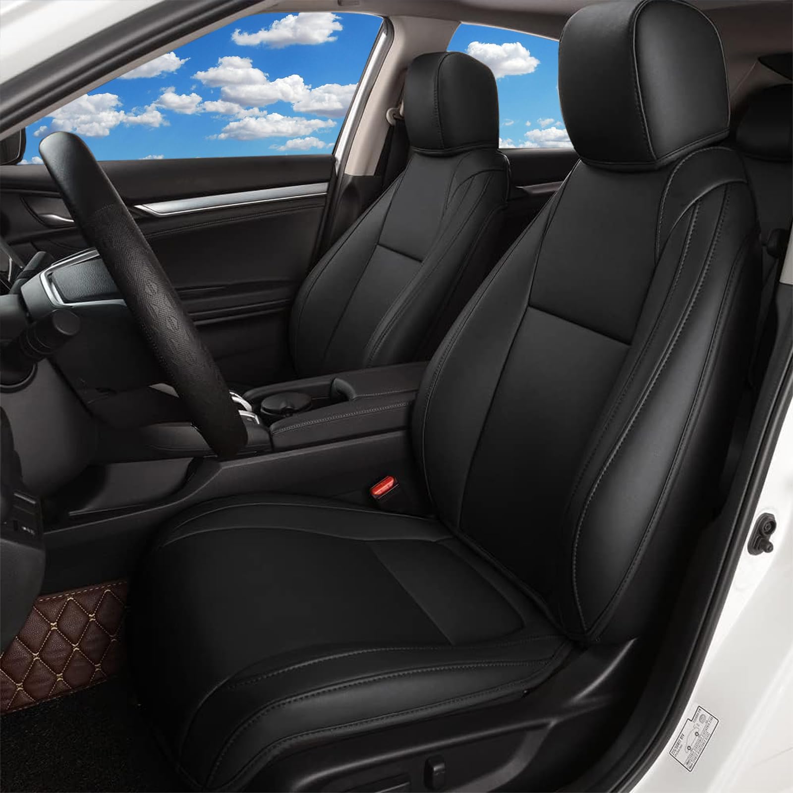 AOMSAZTO Seat Covers for Honda Civic: 2022 2023 2024 Sedan 4 Door LX Sport Custom Fit Leather Seats Cover Full Set Black