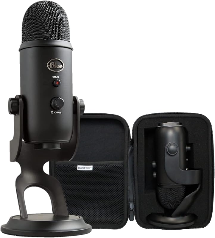 Logitech for Creators Blue Yeti USB Microphone for PC, Podcast, Gaming, Streaming - 4 Pickup Pattern, Plug and Play Condenser Computer Mic, Blackout with Signature Series EVA Waterproof Travel Case