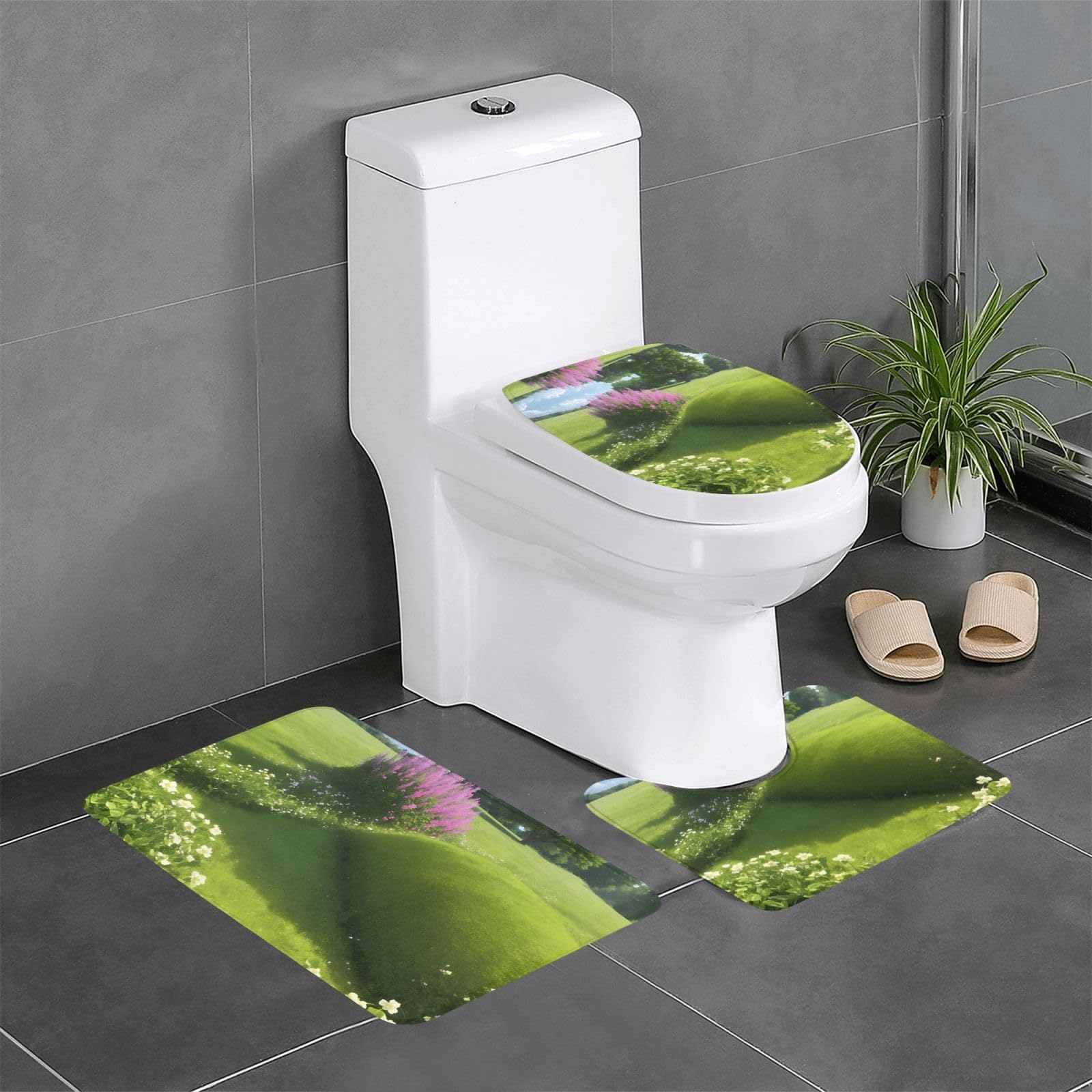 Tapis de salle de bain antidérapant et facile à nettoyer avec motif prairie de 61x40cm