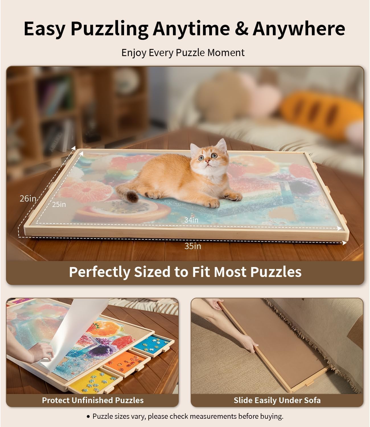 join&joy 1500 piece puzzle board pro, with 6 drawers & cover, 34" x 25", sort-wise colorful felt drawers, wooden jigsaw puzzle board, birthday gifts for mom 1500 pieces multicolor