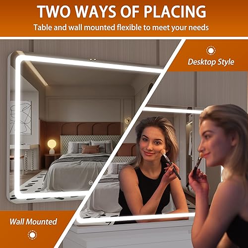 Miniatura 4 de Hasipu Espejo de tocador con luces, espejo de maquillaje LED de 23 x 18 pulgadas, espejo de maquillaje iluminado con 3 modos regulables, espejo de