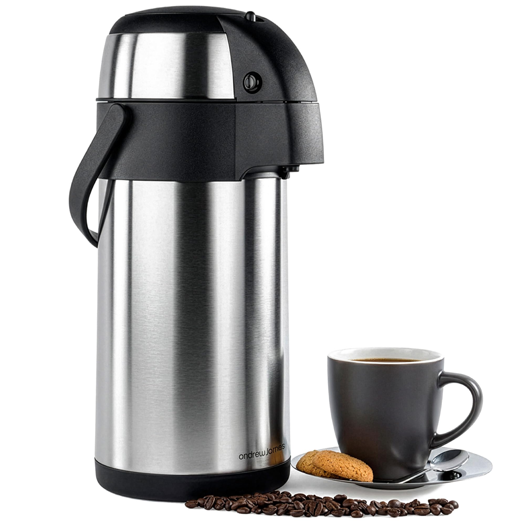 Pump Jug, 3 Litre Insulated Jug with Pump Mechanism, Made of Stainless Steel, Double-Walled, Lightweight and Robust with Carry Handle, Ideal for Hot and Cold Drinks