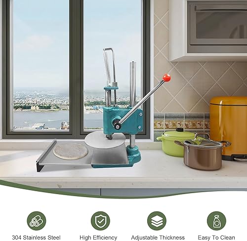 Miniatura 2 de PIAOCAIYIN Prensa de masa para pizza, máquina manual de prensa de pastelería de masa de pizza doméstica de 9.5 pulgadas, prensa de pizza de acero